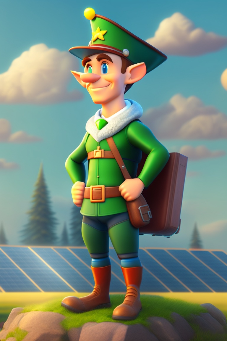 Lexica - A irish elf standing on a field with lots of solar panels ...