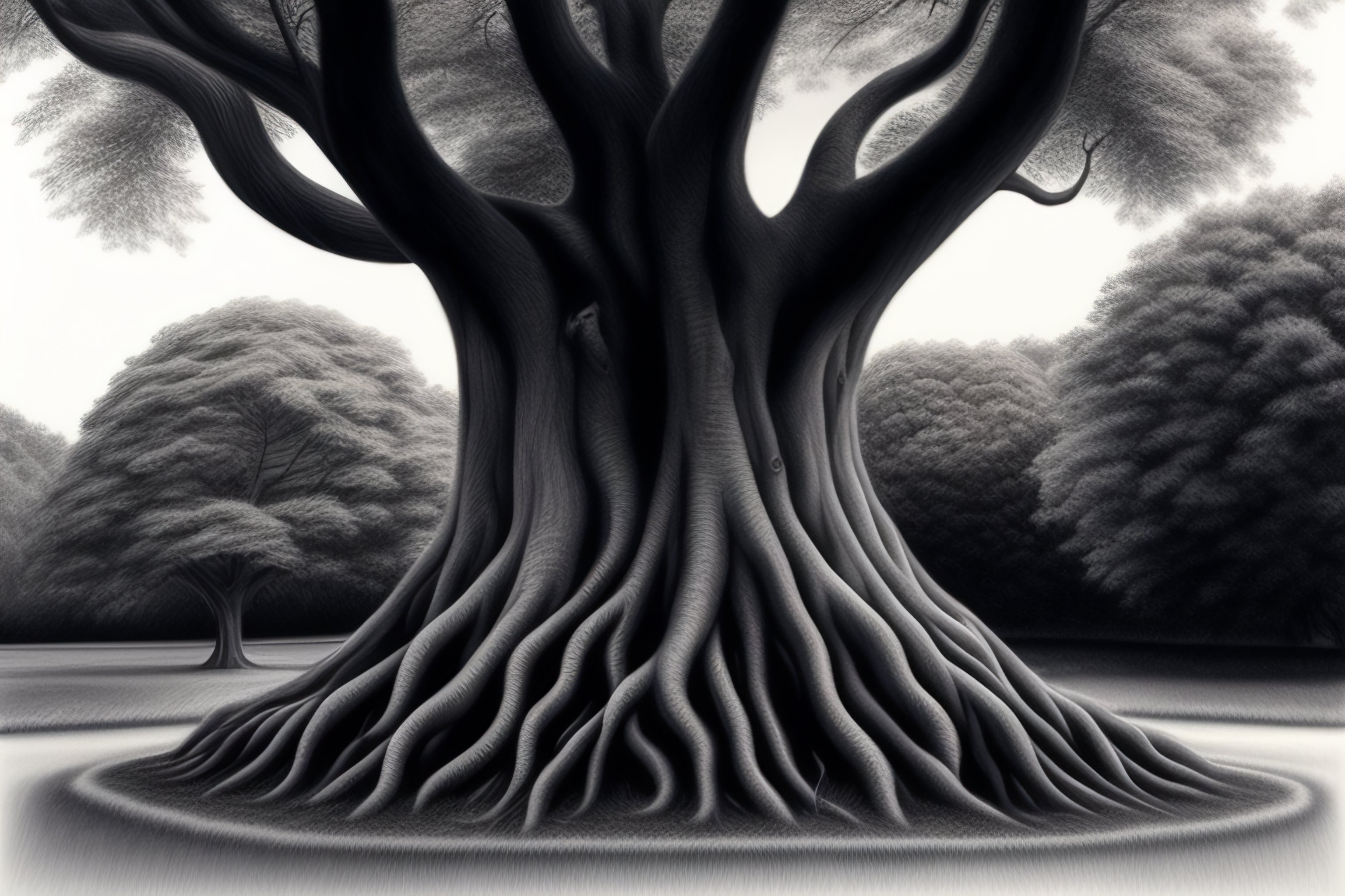 Lexica - Pencil art, large tree with deep roots