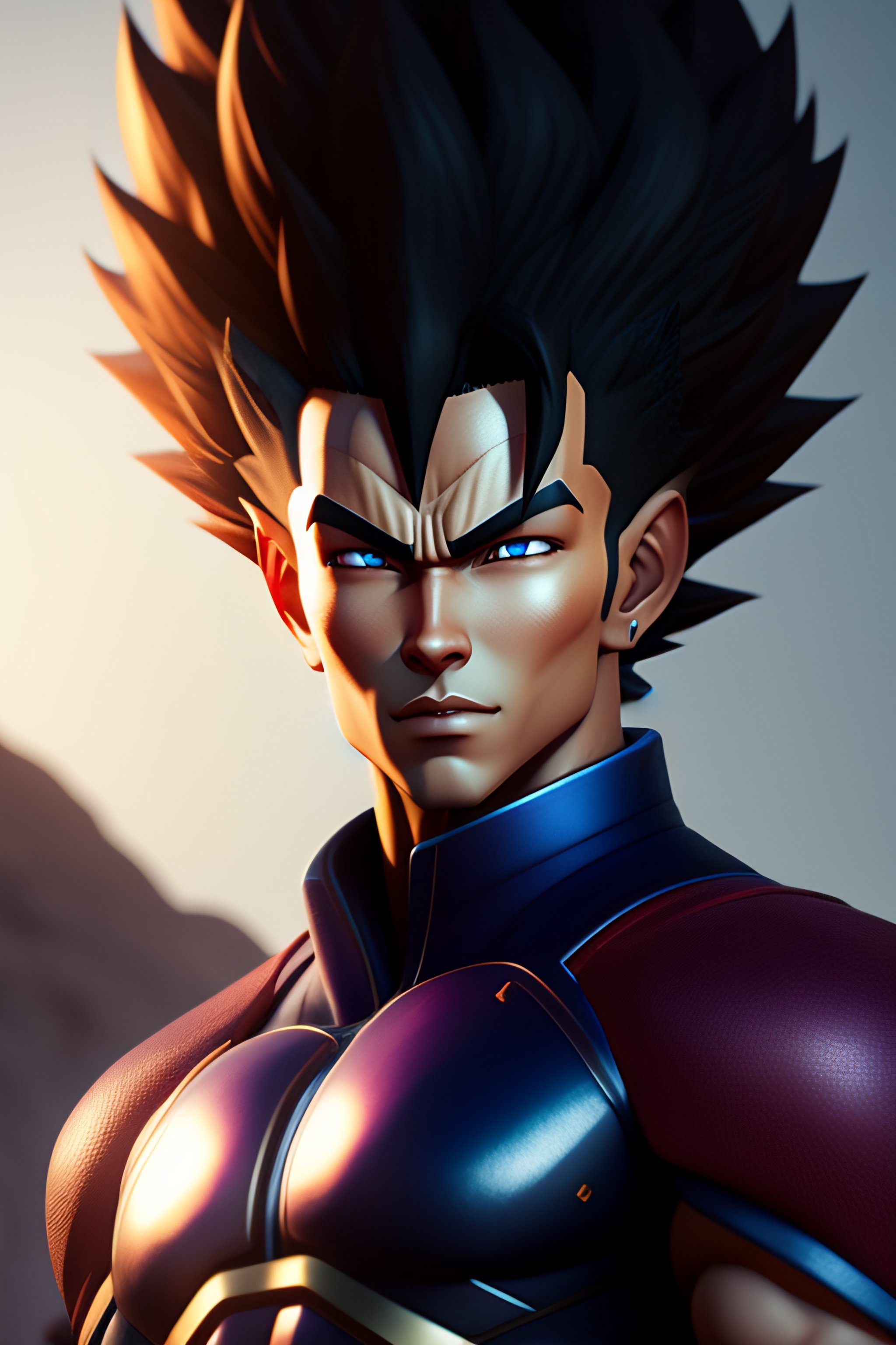 Lexica - Highly detailed portrait of a mix between Goku and Vegeta ...