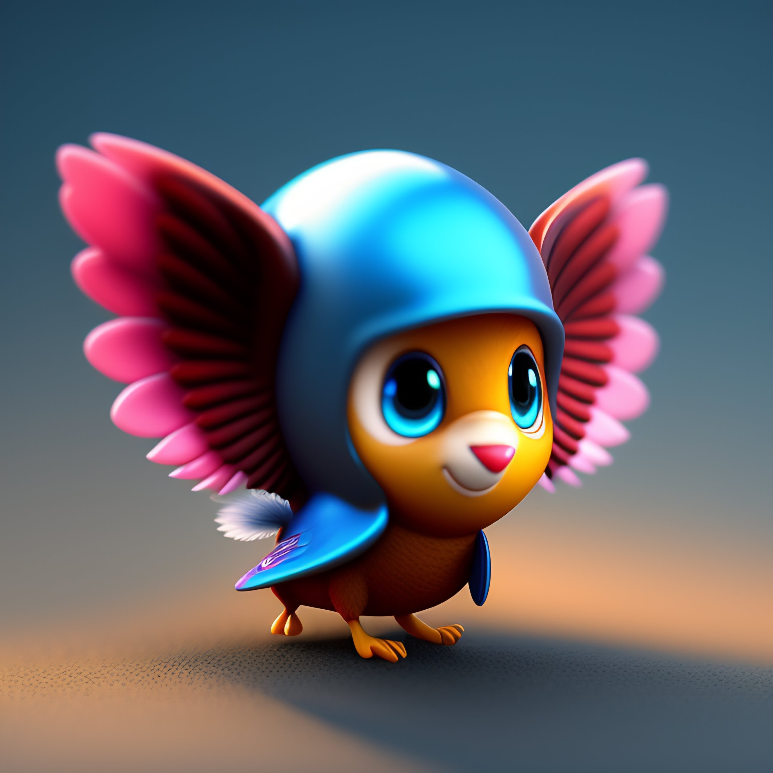 Lexica - 3d, cartoon, baby twitter bird mascot, small wings, as a fireman