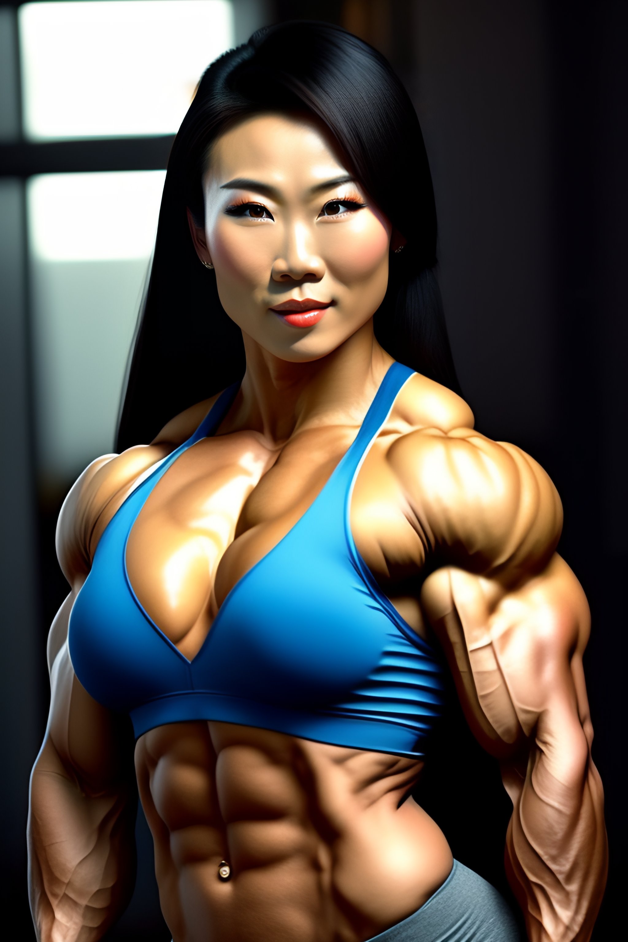 Lexica - Extremely muscular cute Asian woman bodybuilder