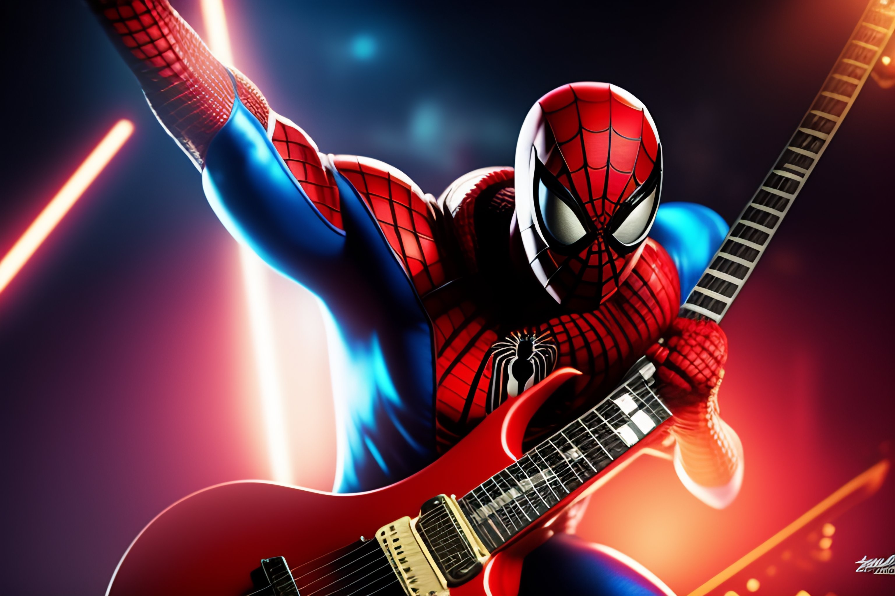 Lexica - Spiderman playing guitar in a show