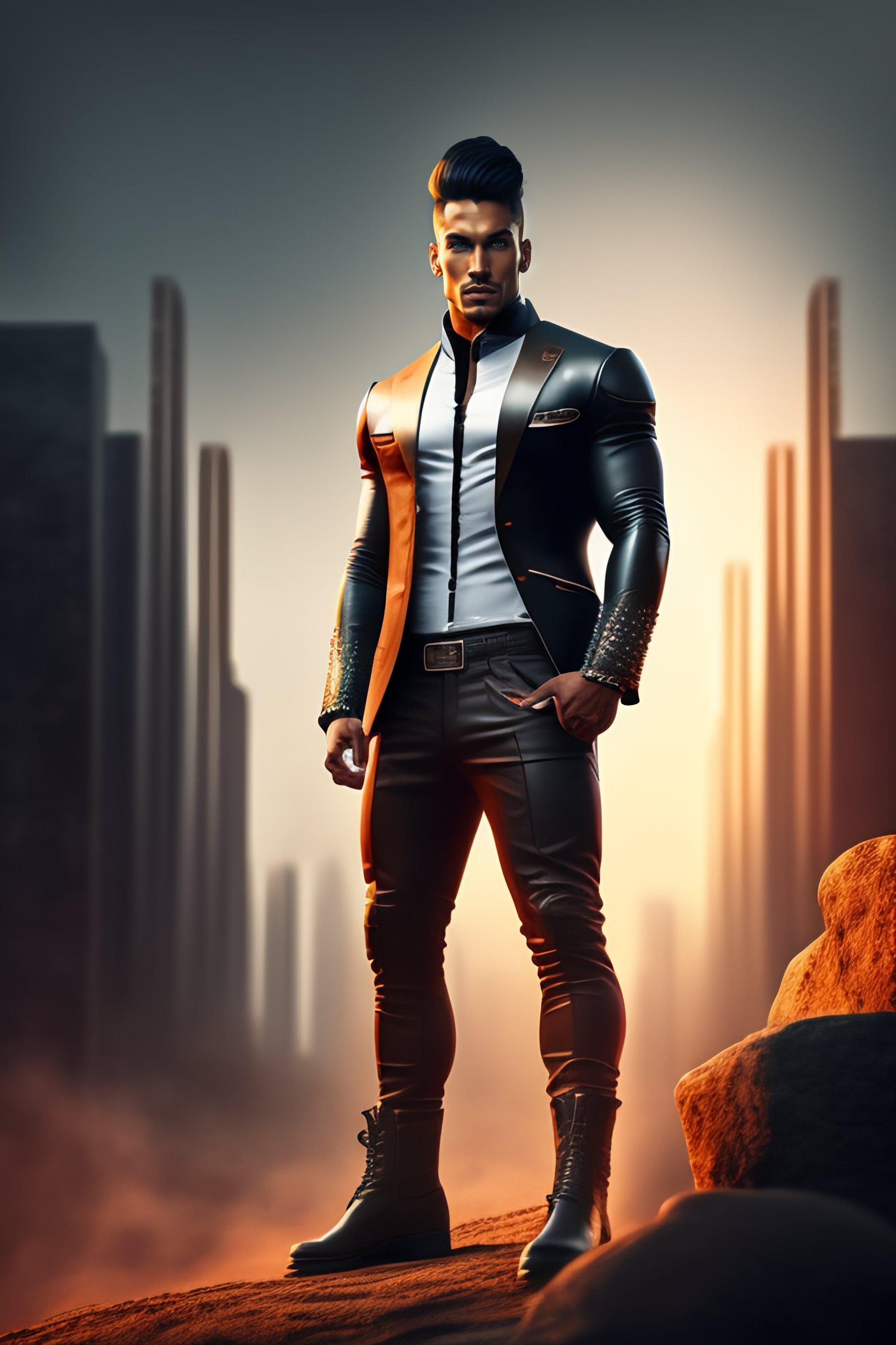 Lexica - A masculine man with rough and tough outfit of outfit ...