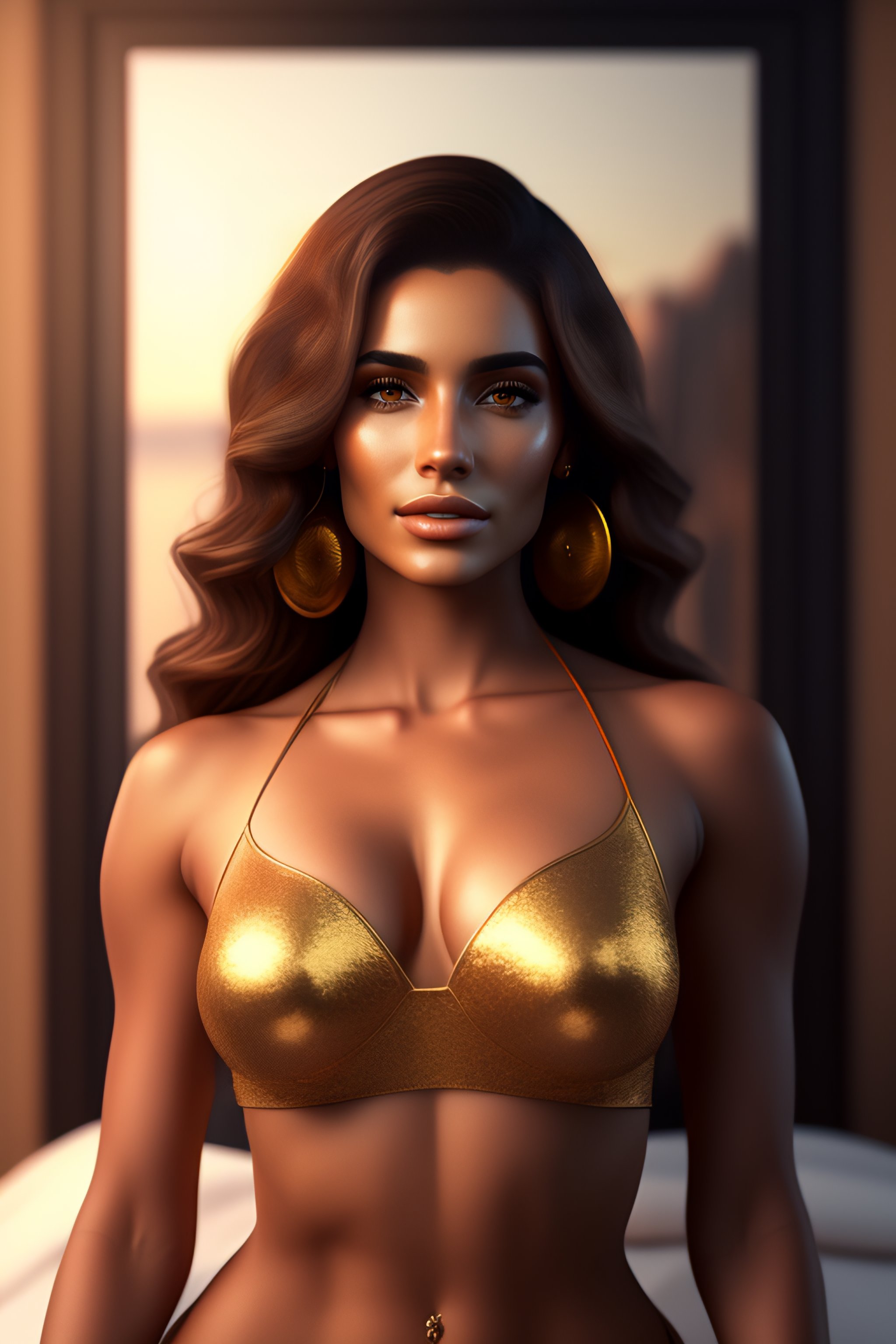 Lexica - Full body shot of super exquisite beautiful girl in intricate  pattern design golden bra,milky white skin body,golden ratio, digital  painting
