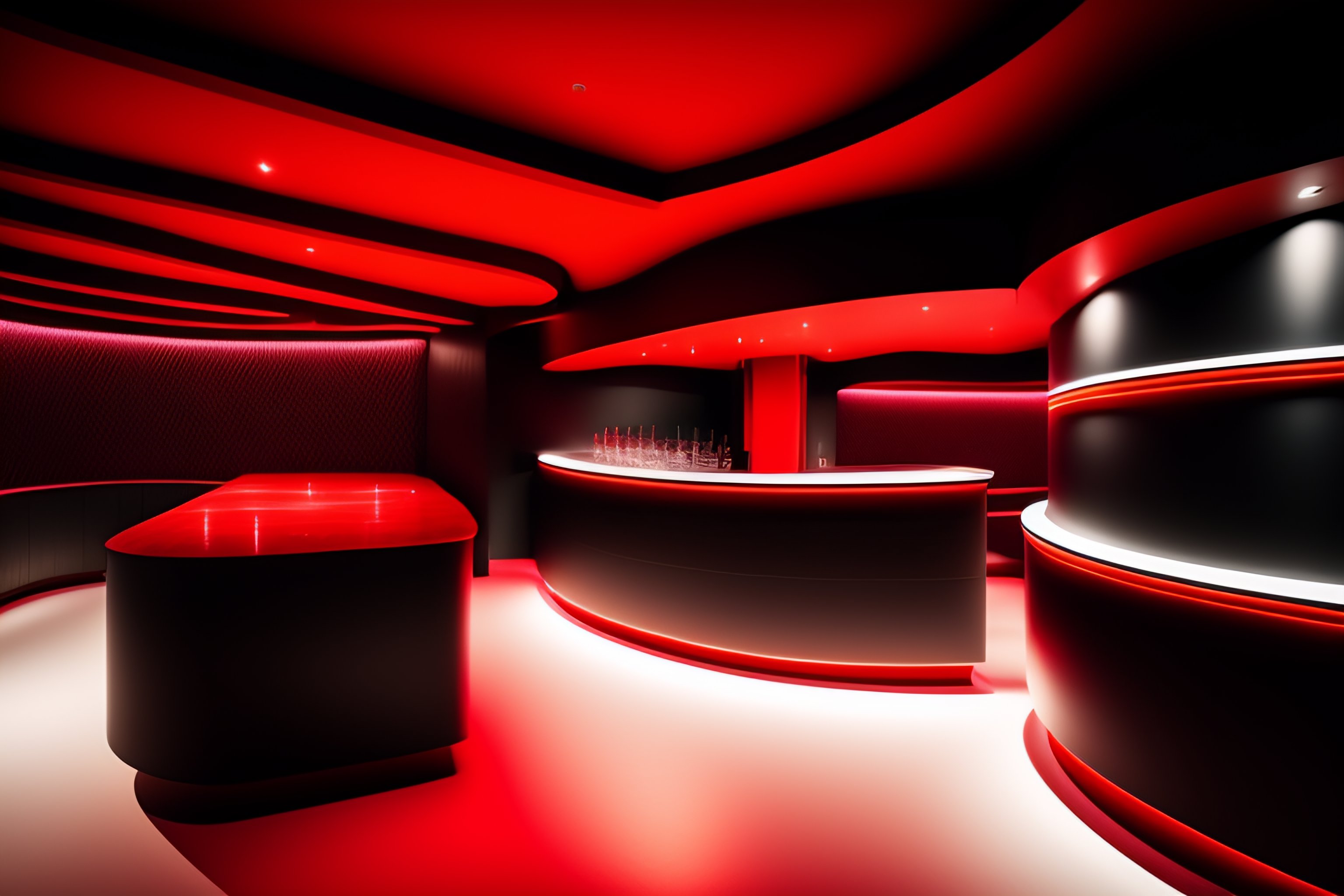 Lexica - Black and red nightclub interior, square shapes