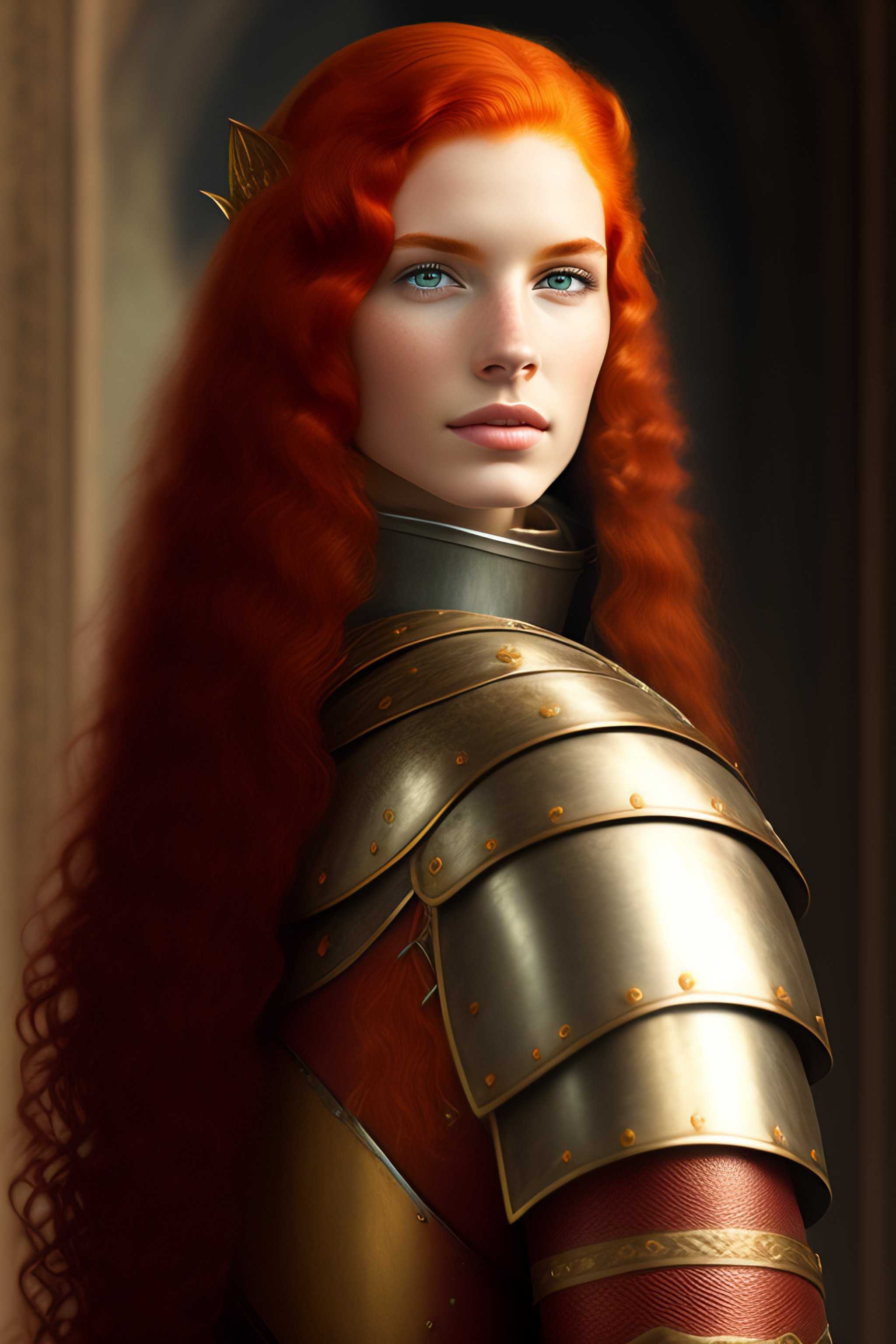 Lexica - Portrait of a knight girl 18 years old red hair