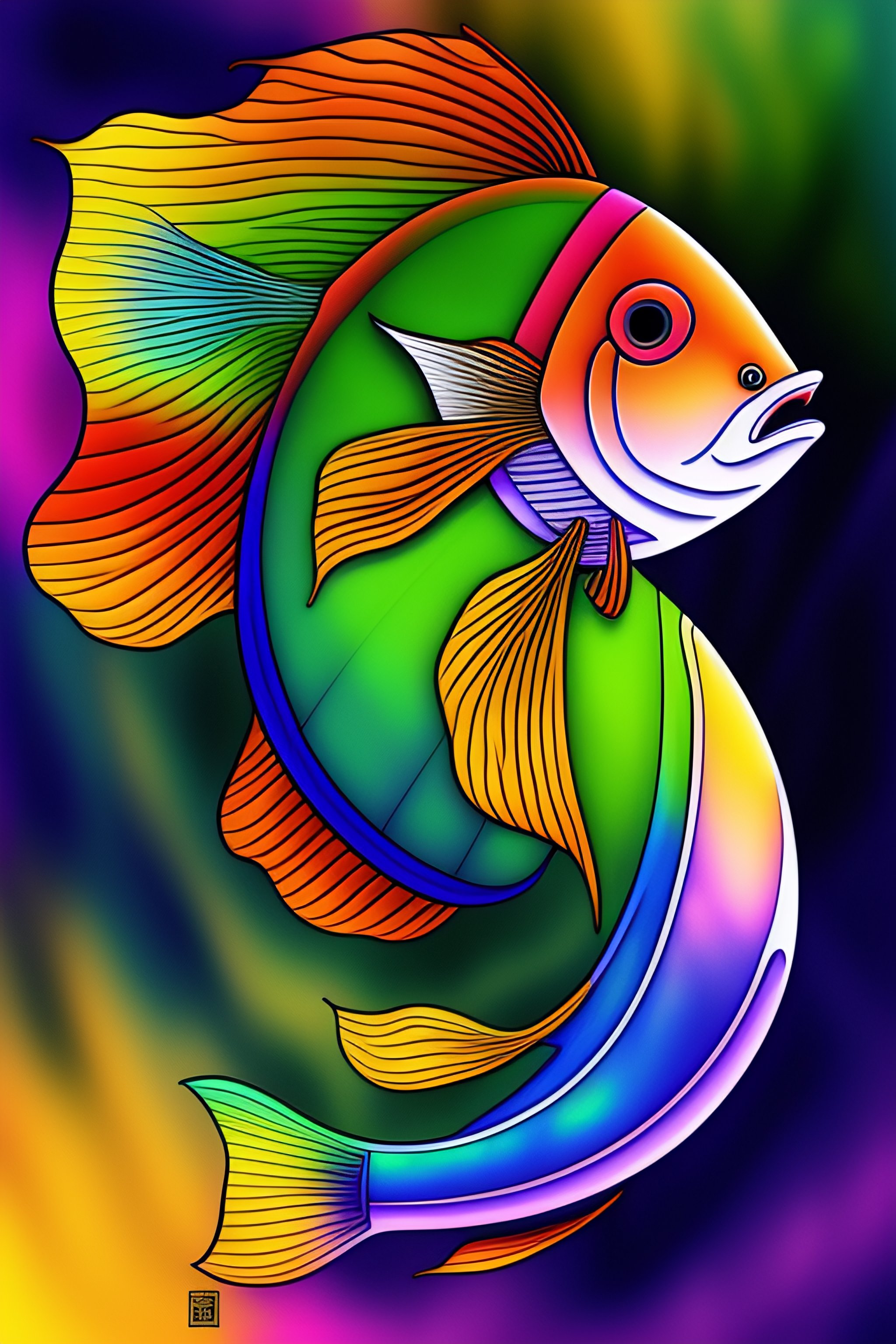 Lexica - Line drawing of a colorful fish