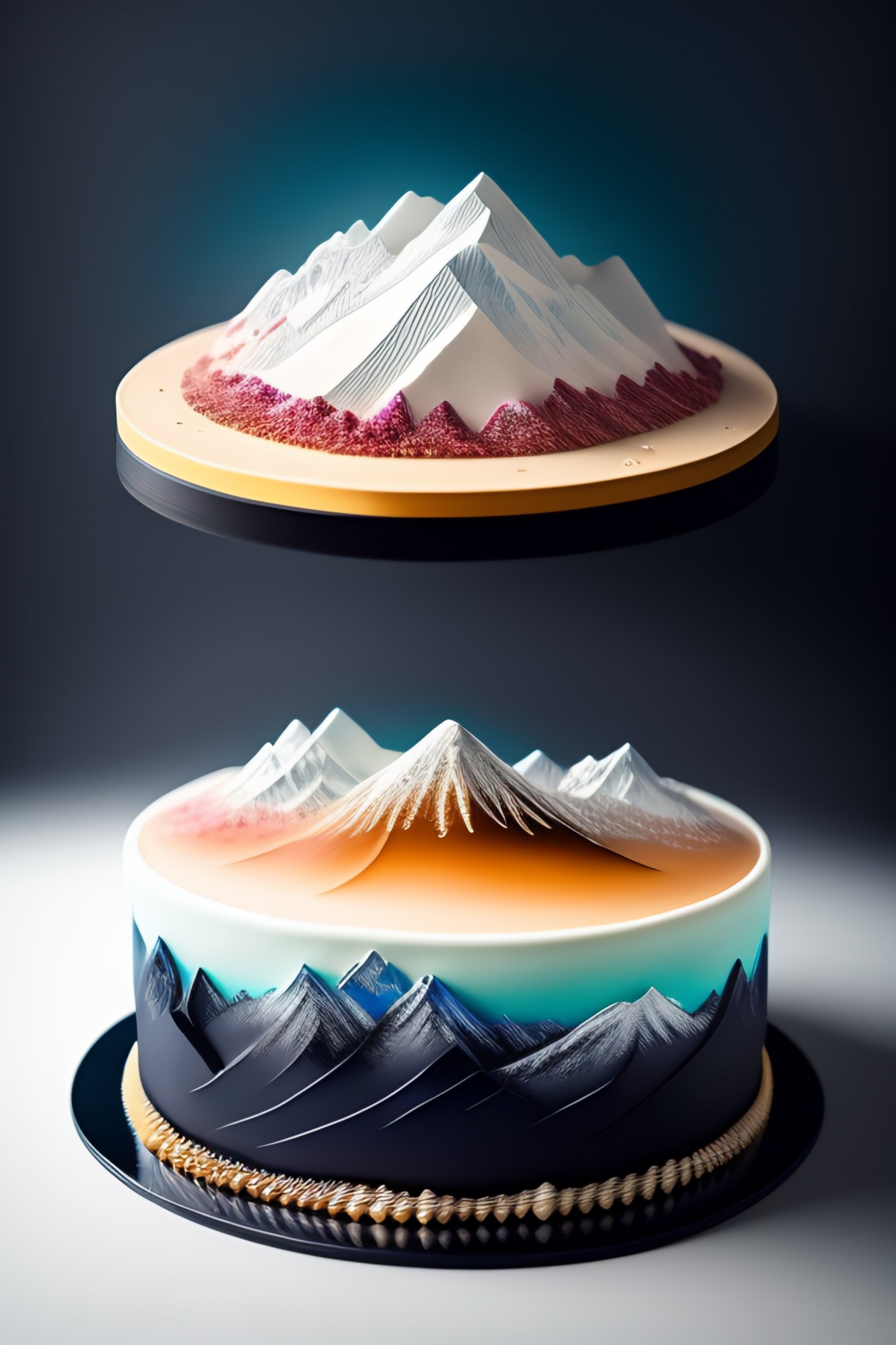 Lexica Montblanc mountain, as a giant cake with slice delicious