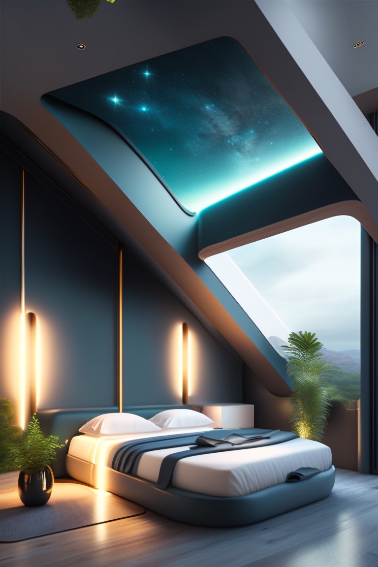 Lexica - A luxurious futurastic bedroom with a biophilic dessign and ...