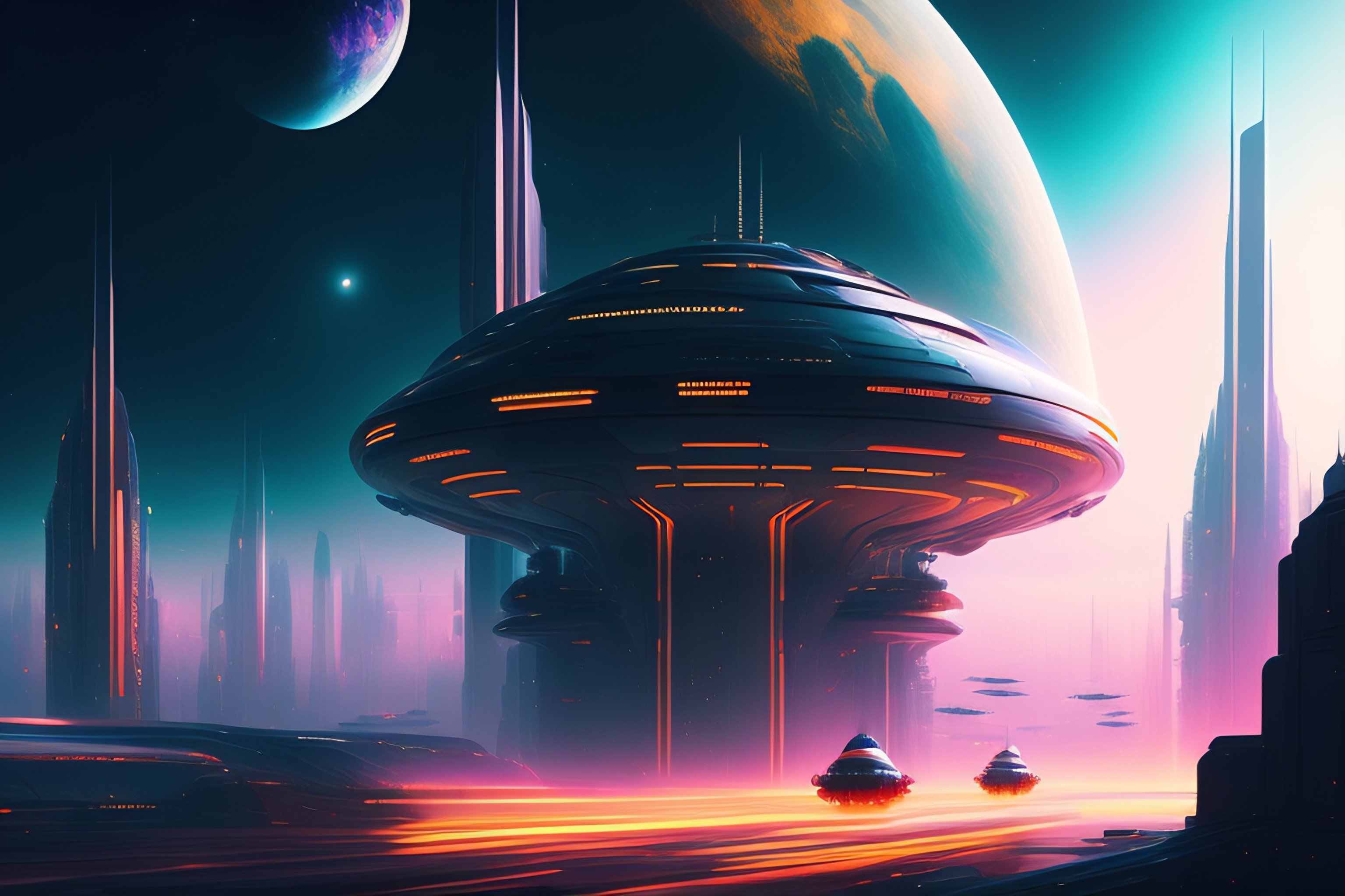 Lexica - Beautiful masterpiece painting of a futuristic city in space ...