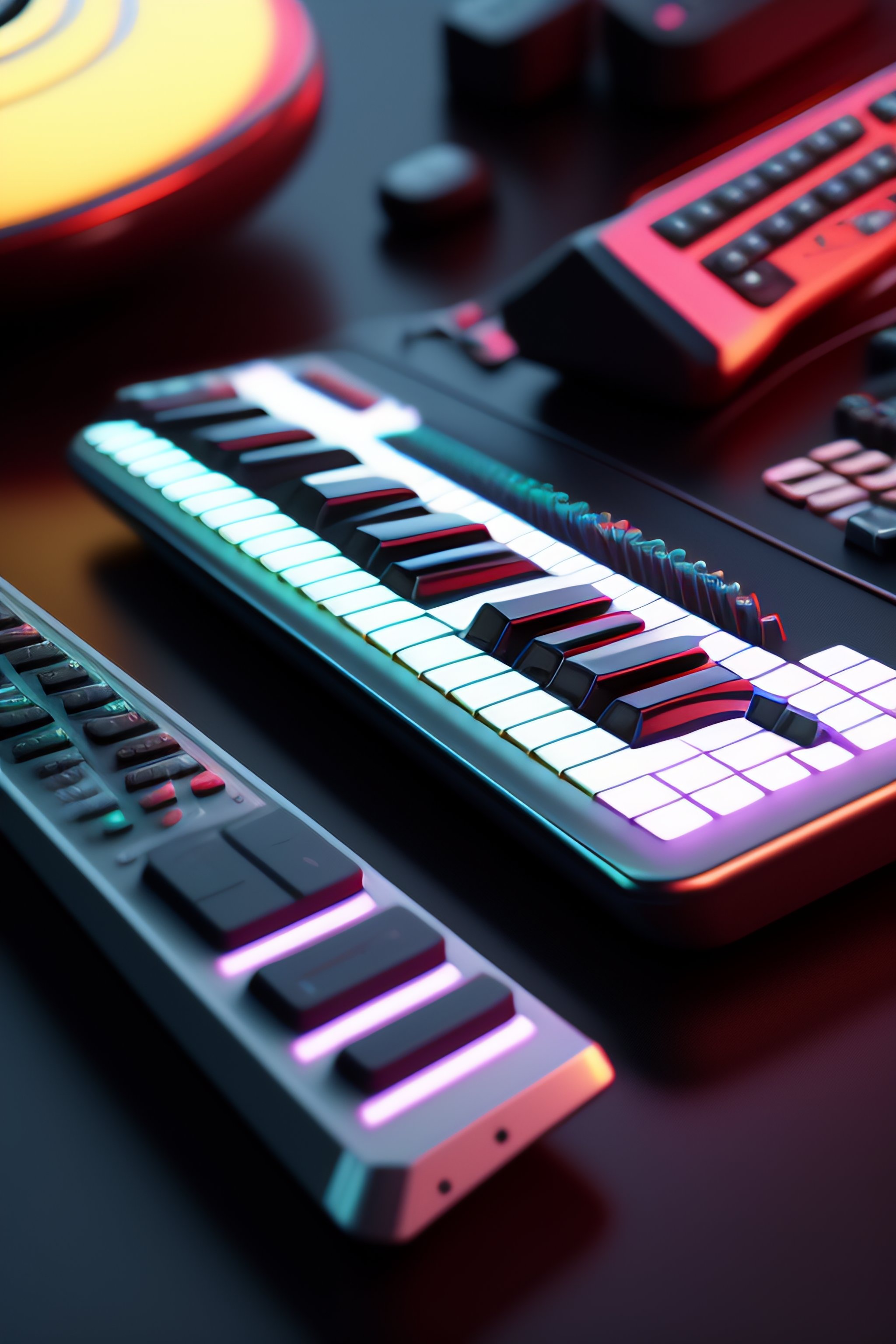 Lexica Lefthanded synthesizer, only keyboard, 3d isometric rendering