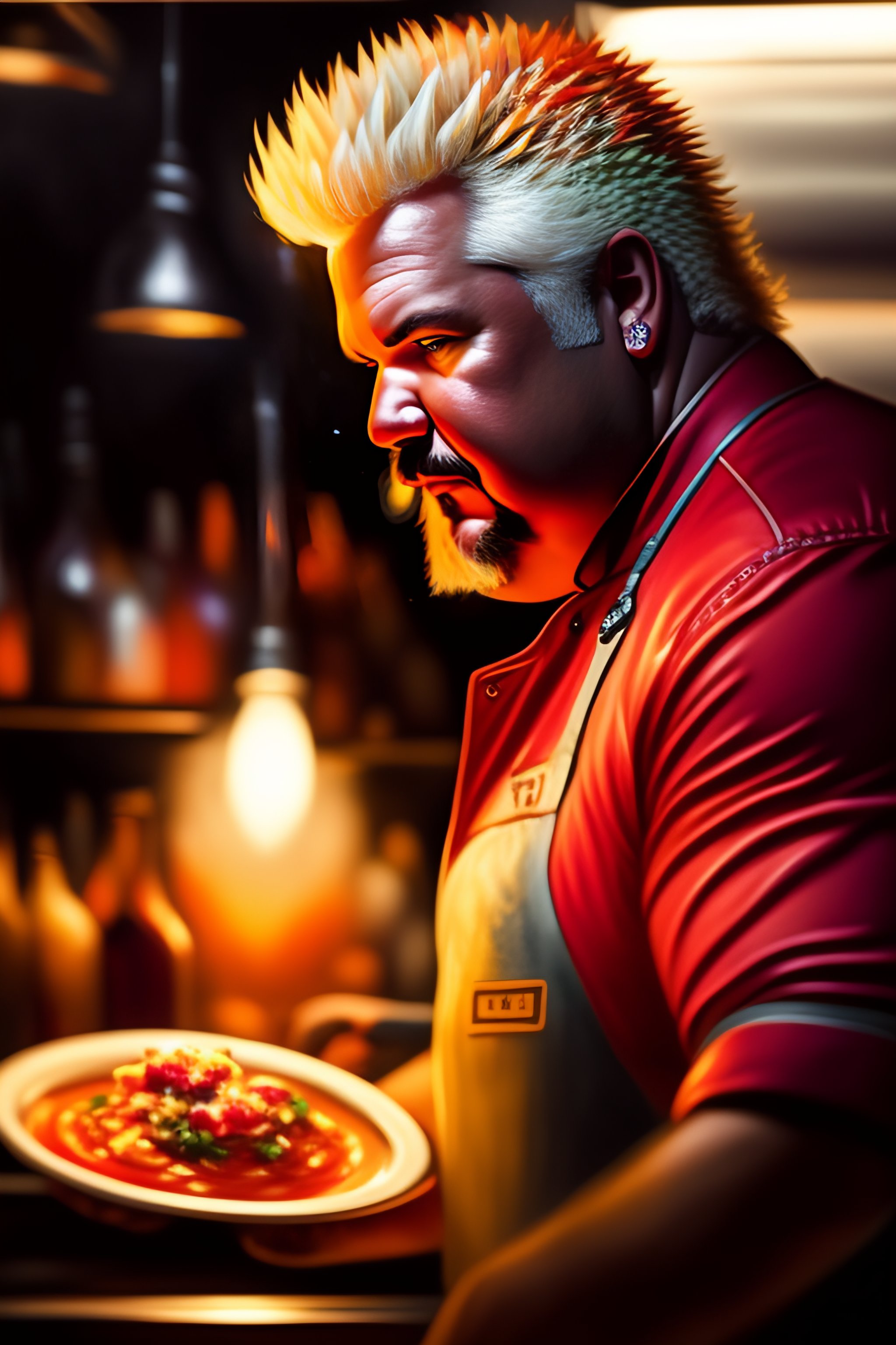 Lexica - Guy Fieri in a modern restaurant kitchen, painting by Greg ...