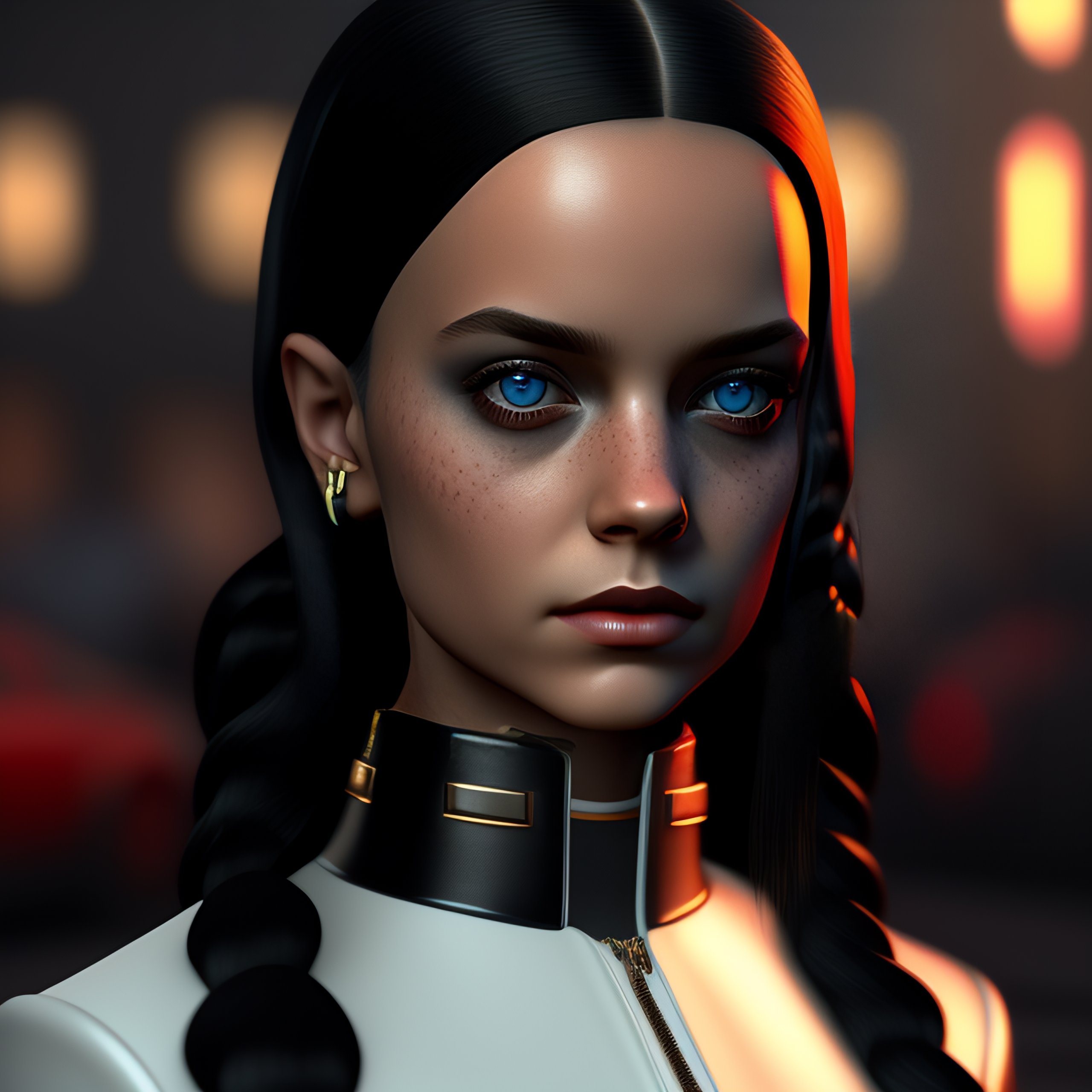 Lexica - Wednesday addams cyberpunk realistic 3d render --q 5 --ar 1:1