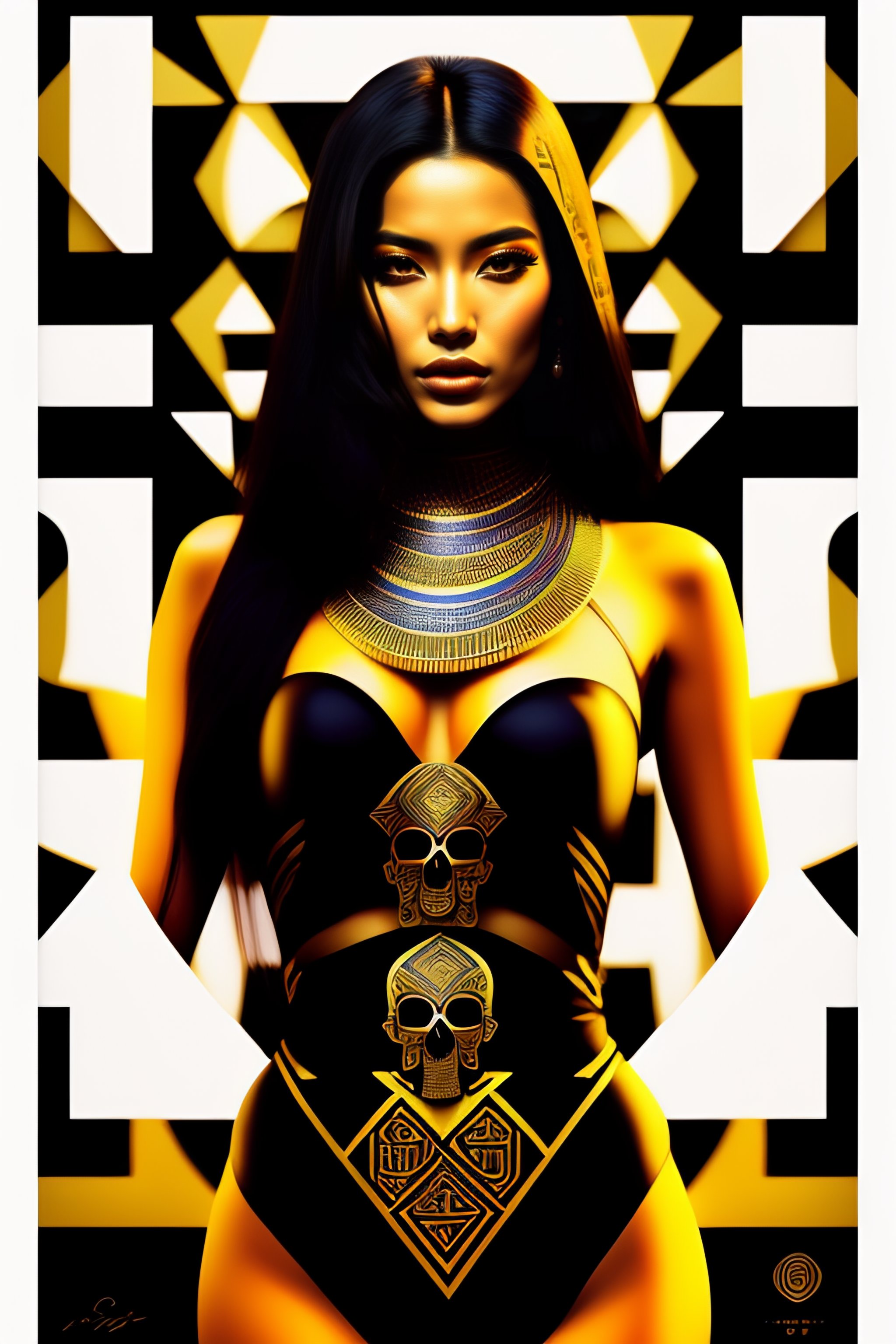 Lexica - Op art, hyper- Latina body girl in pharaonic posture, female model  in the streets of India, collage, goldblocks, brutalism, Arabic calligr