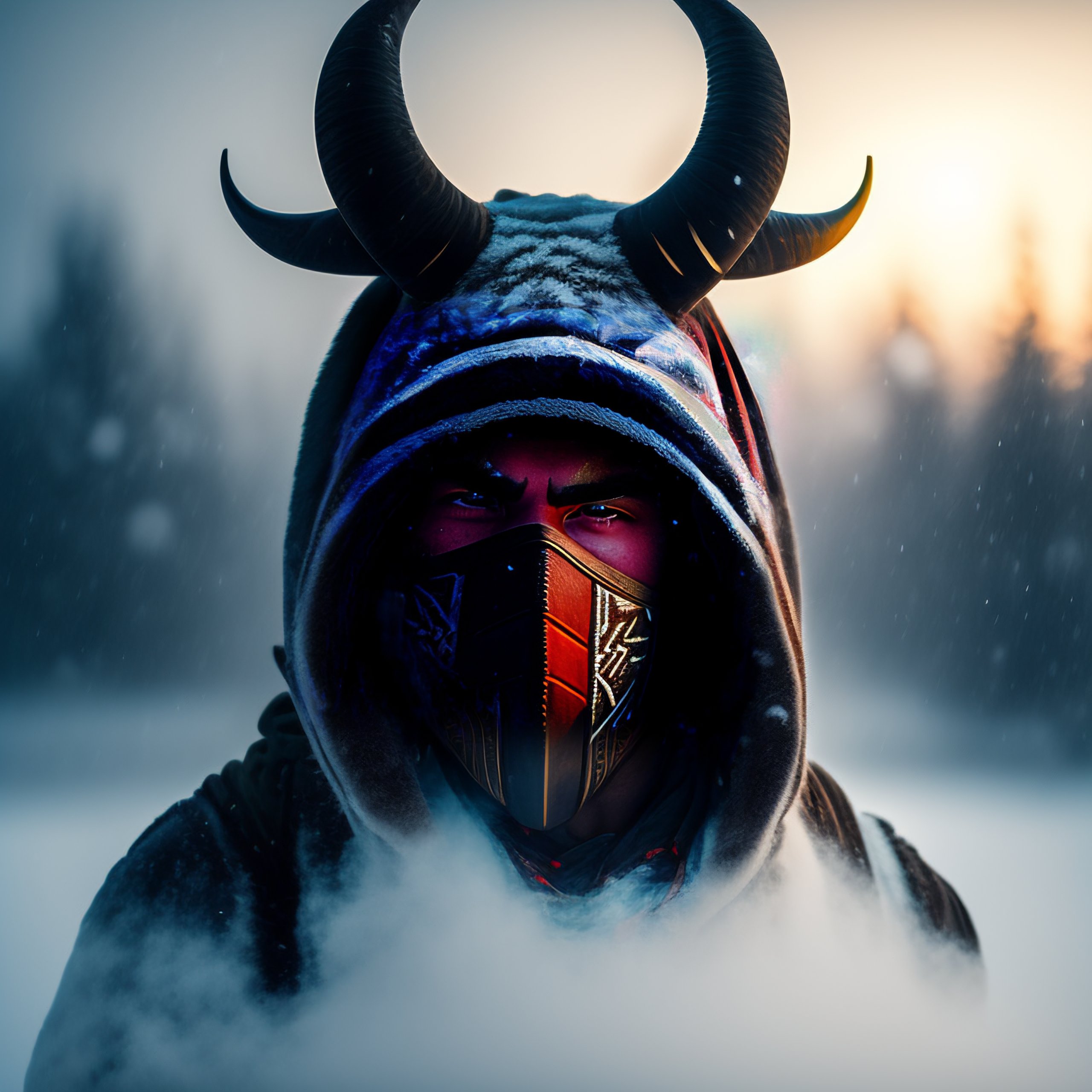 Lexica - Mysterious tribal man wearing a mask with big horns, no face ...
