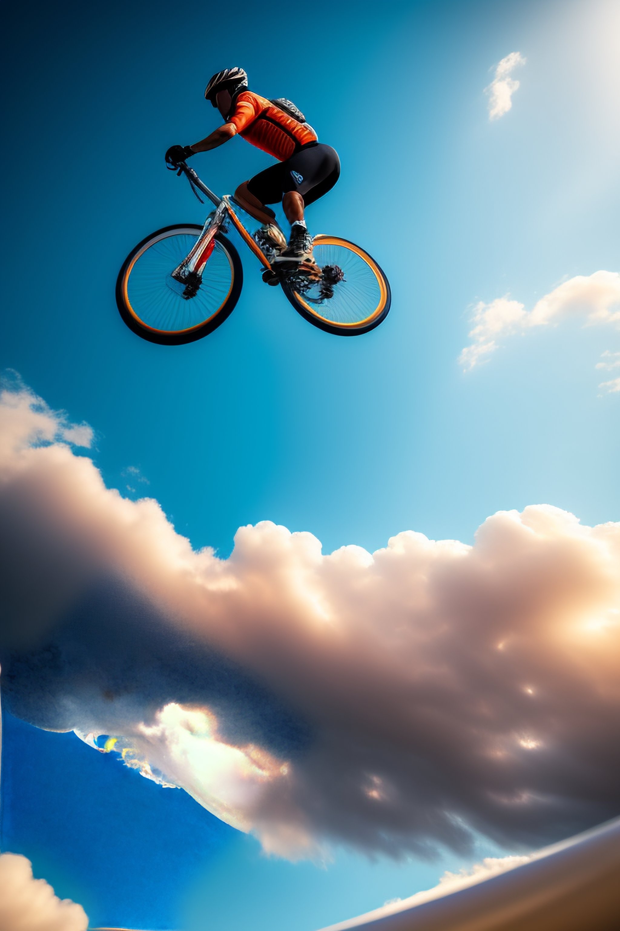Lexica A flying bike, the bike is flying in the air, the photo was