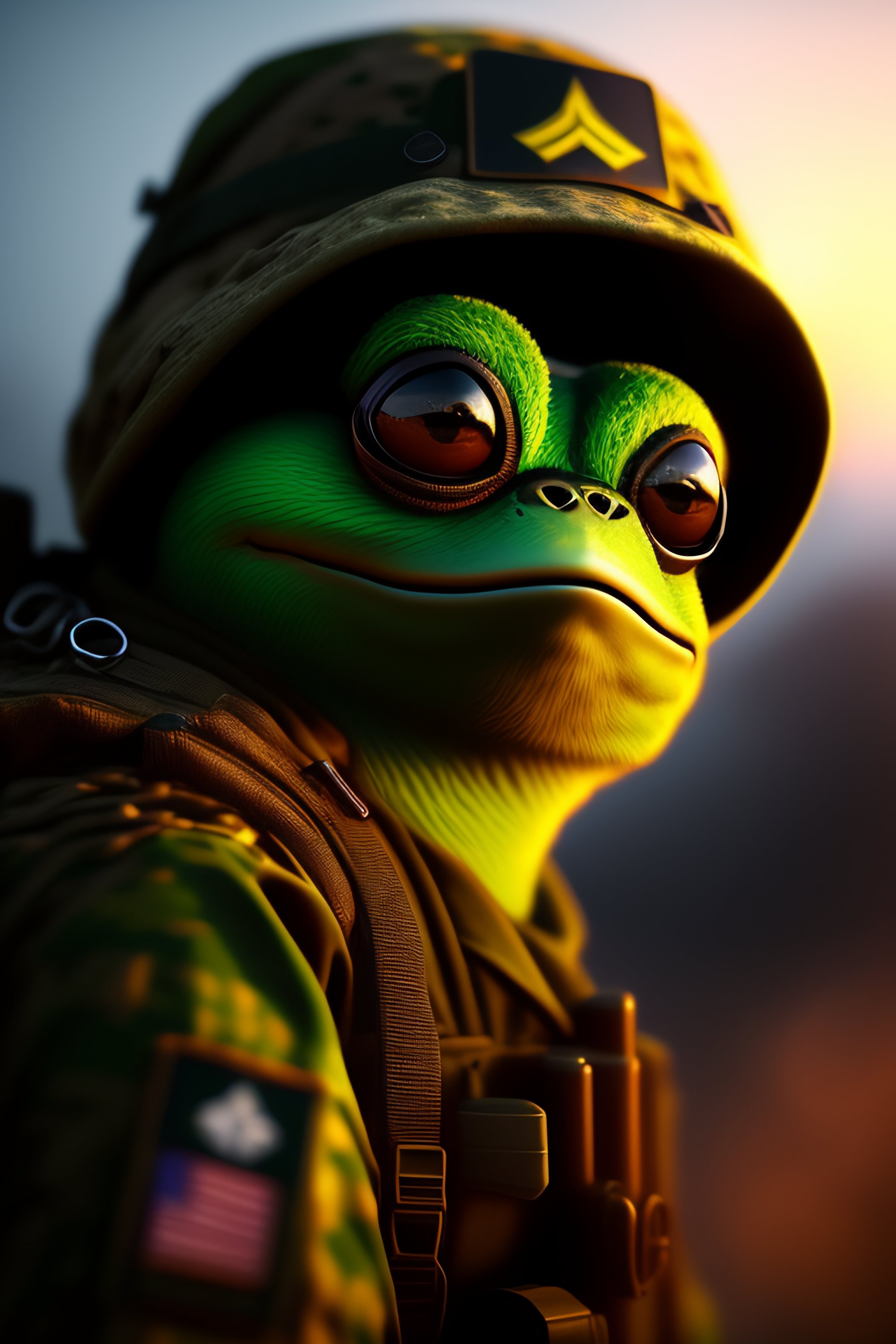 Lexica - An exhausted pepe the frog at the frontlines in the army at ...