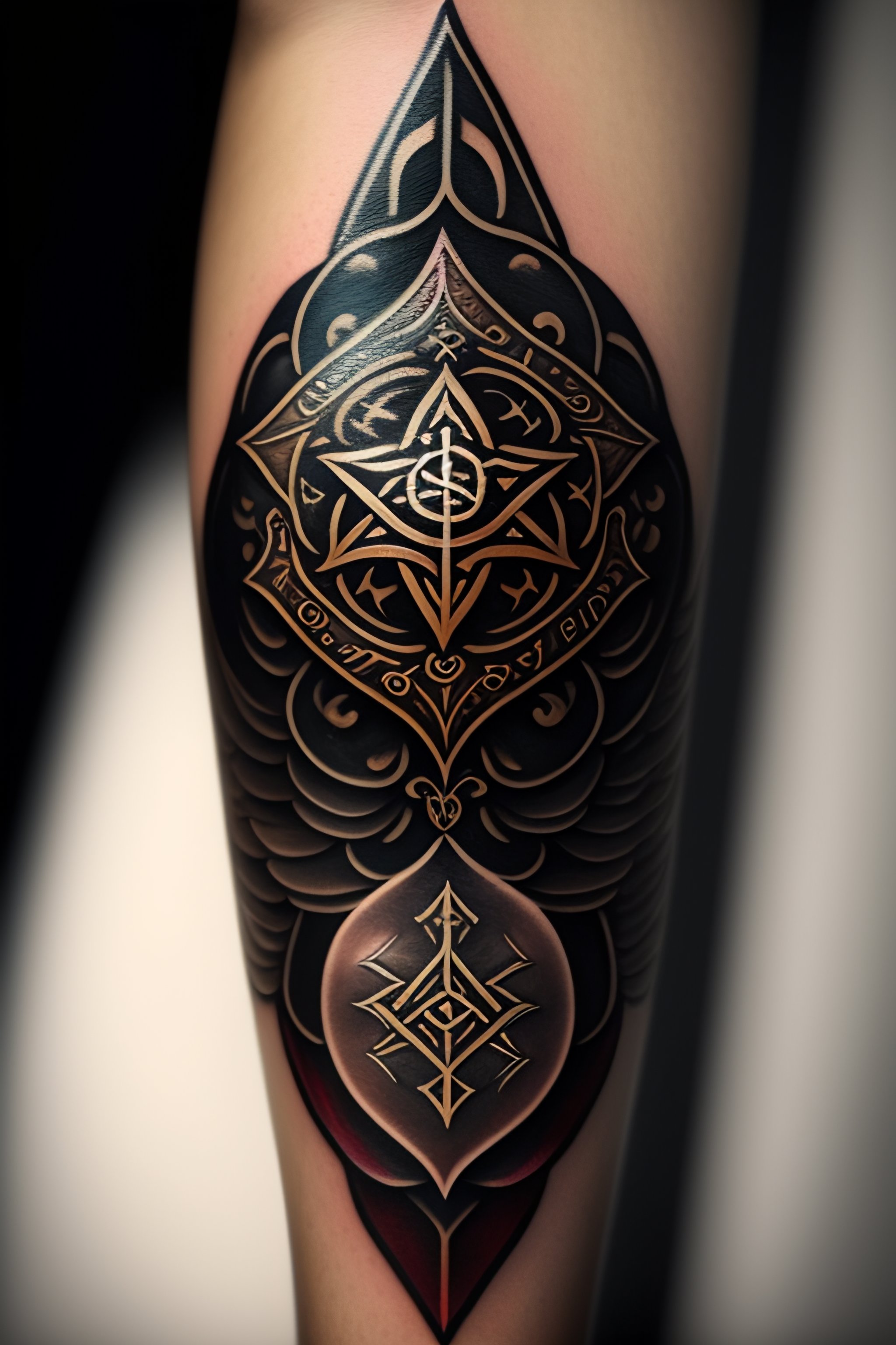 Lexica - Tattoo with runes of success and amulet, very realistic, angel ...