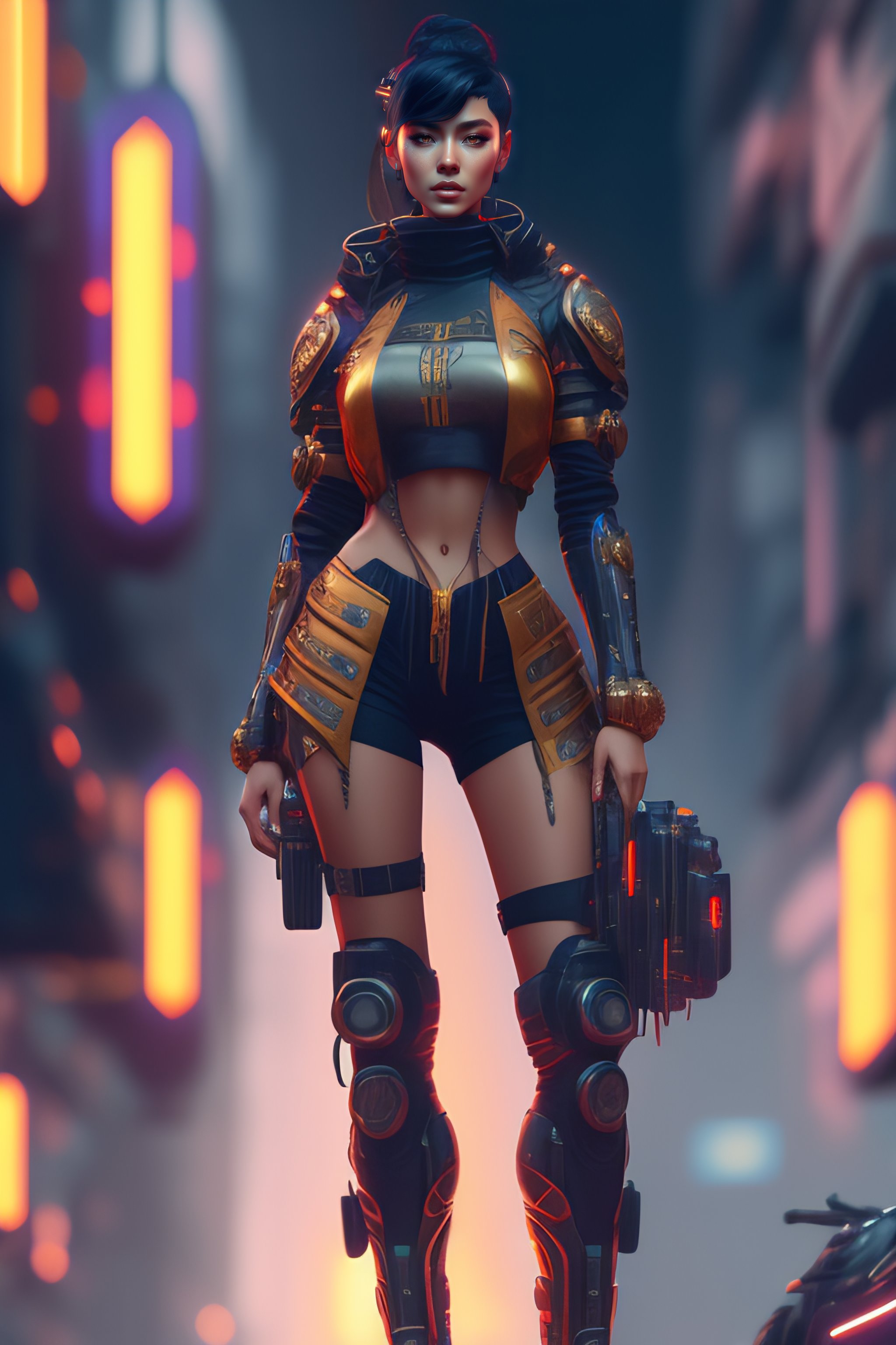 Lexica - Mech Punk clothes with short hair girl, battle status, hyper ...