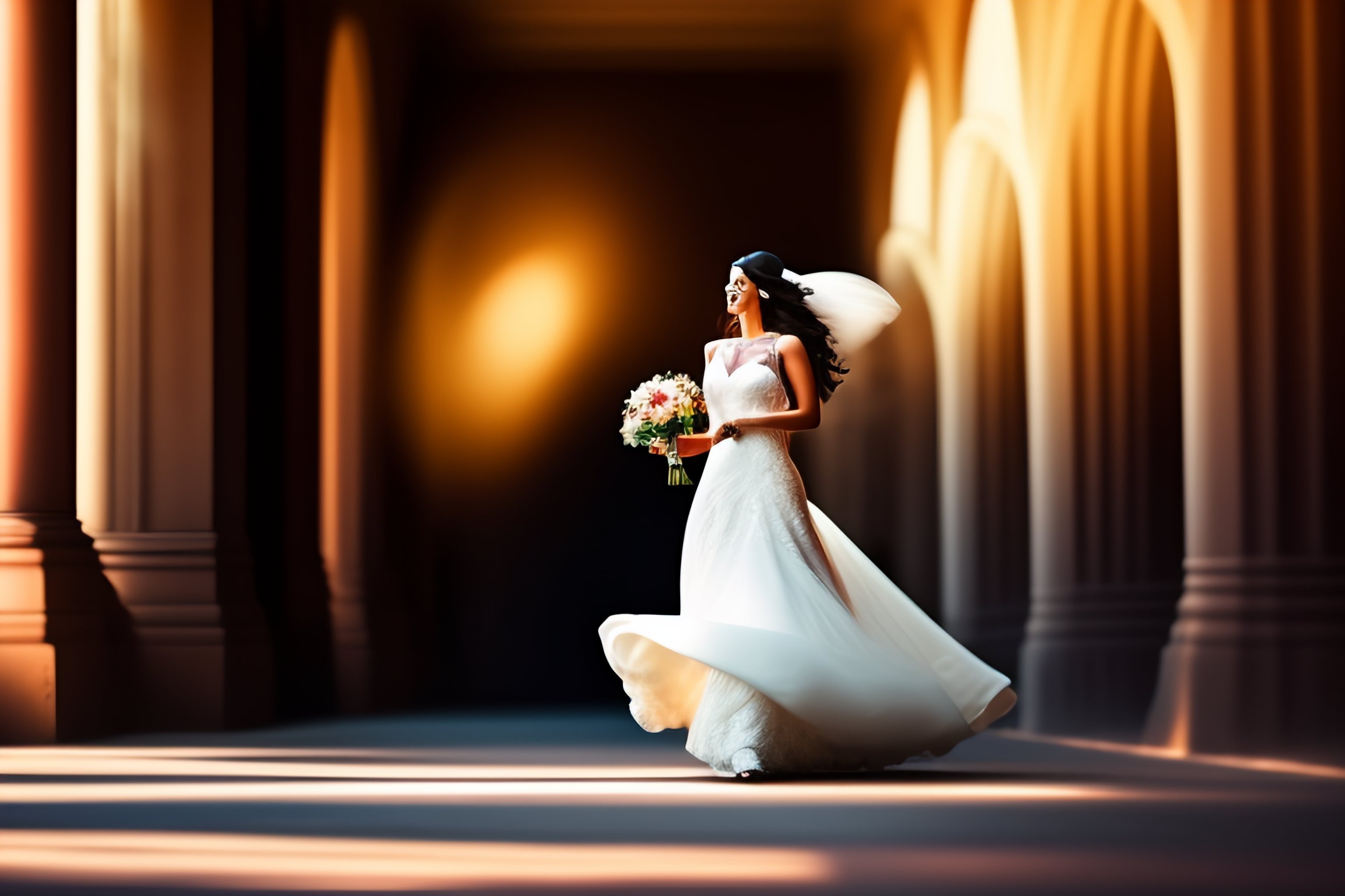 Lexica - Huge coffee paper cup chasing a bride, digital art.