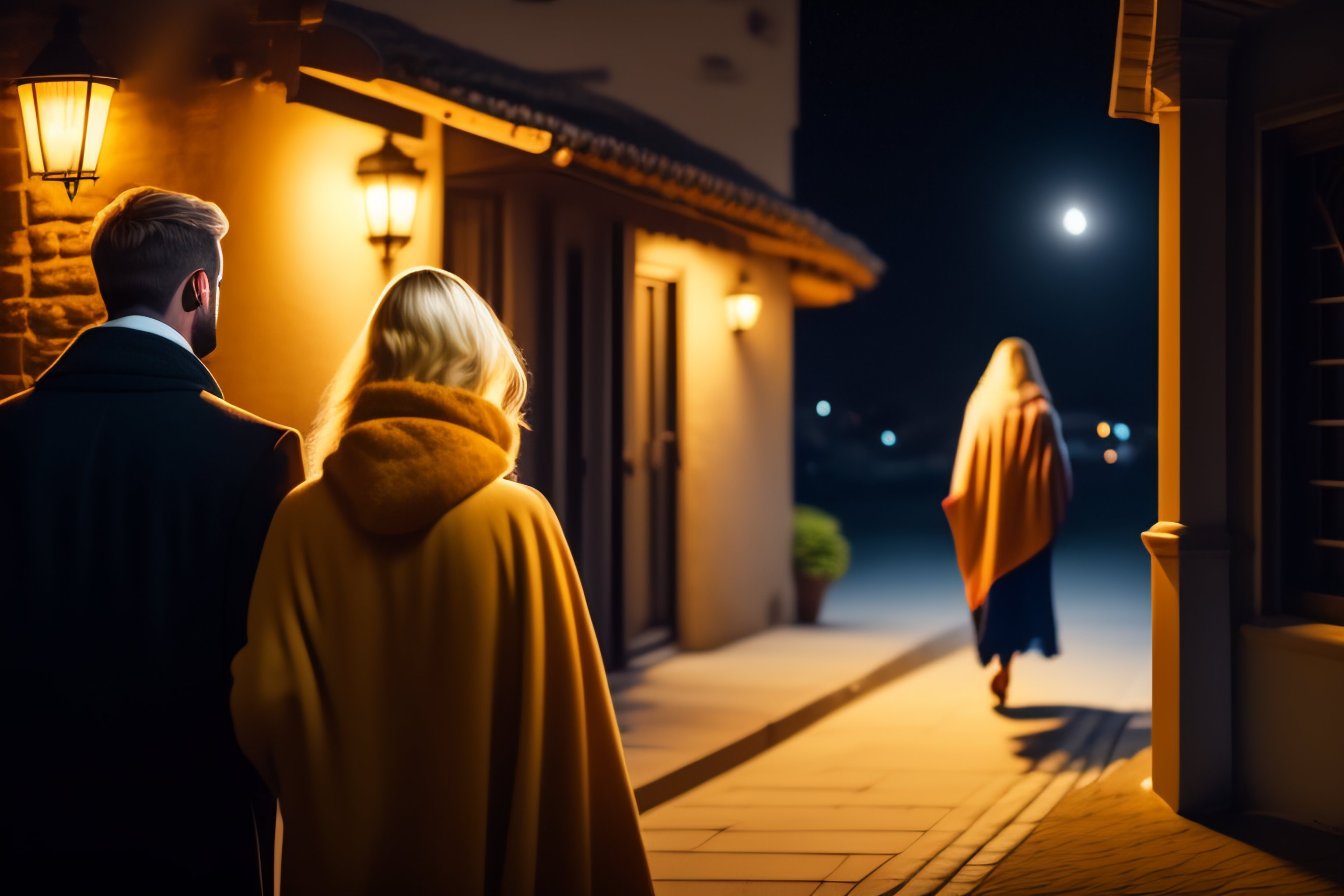 Lexica A street look on a dressed blond man leaves his home at night