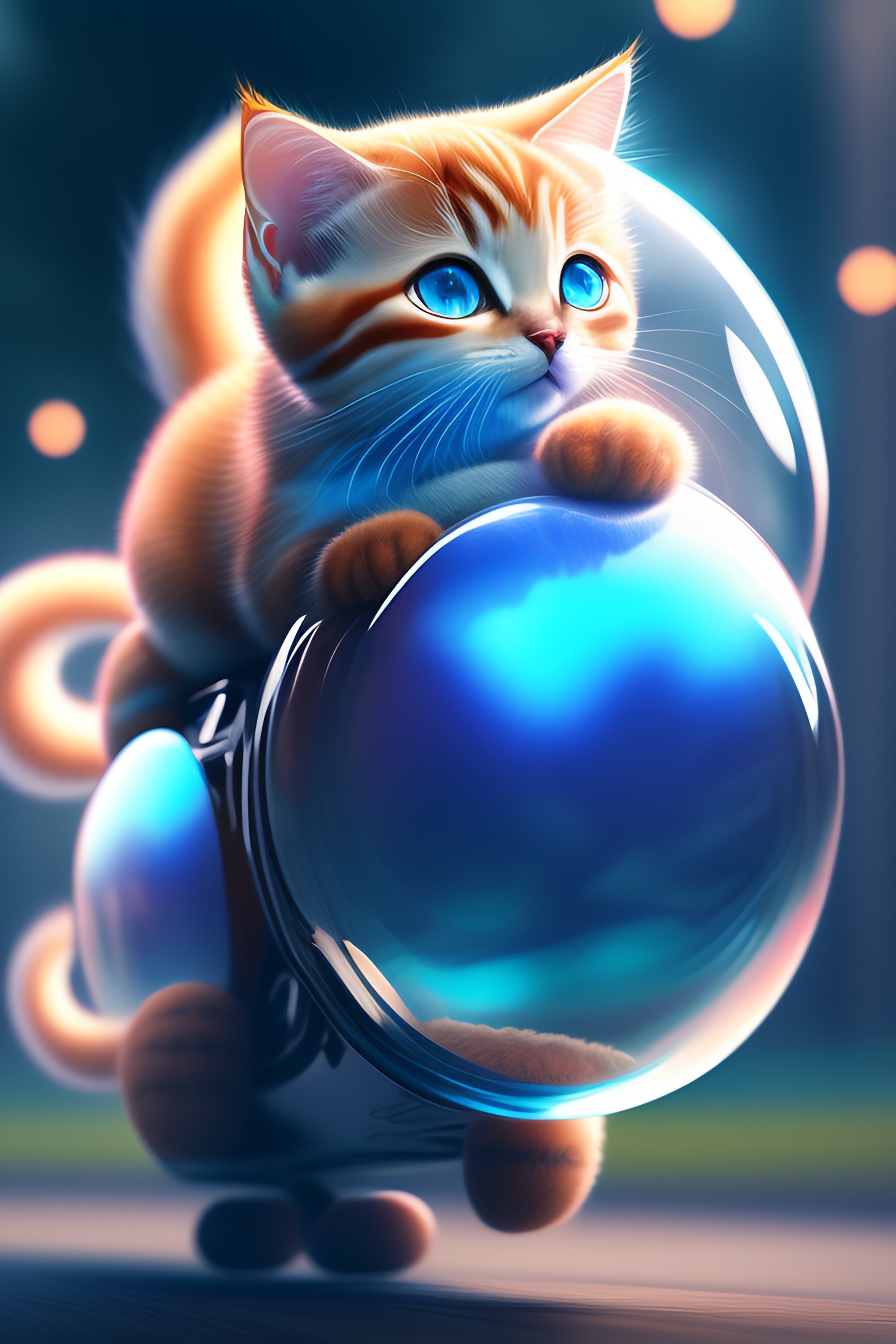 Lexica - Cinematic portrait of cute Mew riding large blue bubble, oil ...