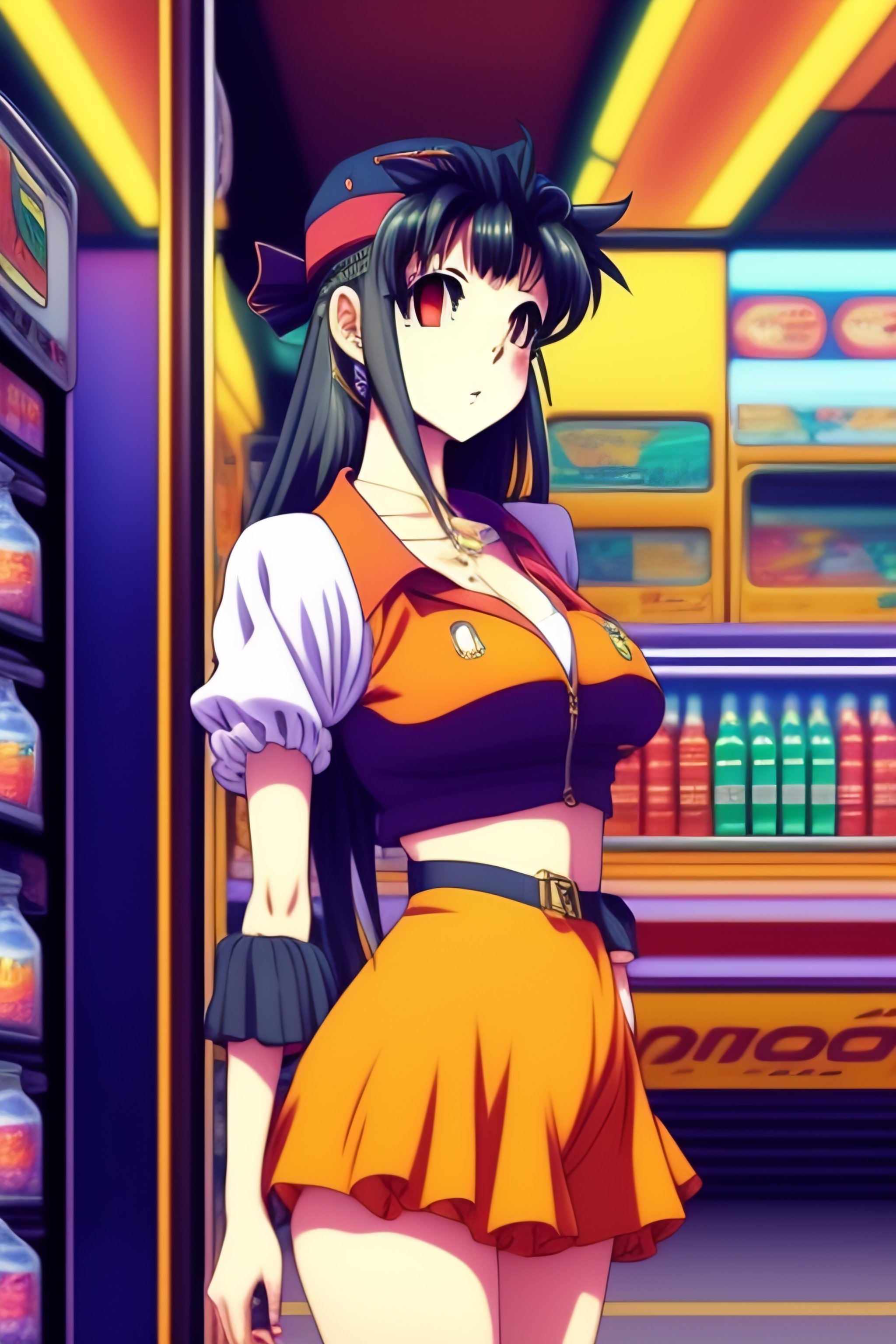 Lexica - Vintage 90's anime style. stylish model posing in 7/11 ...