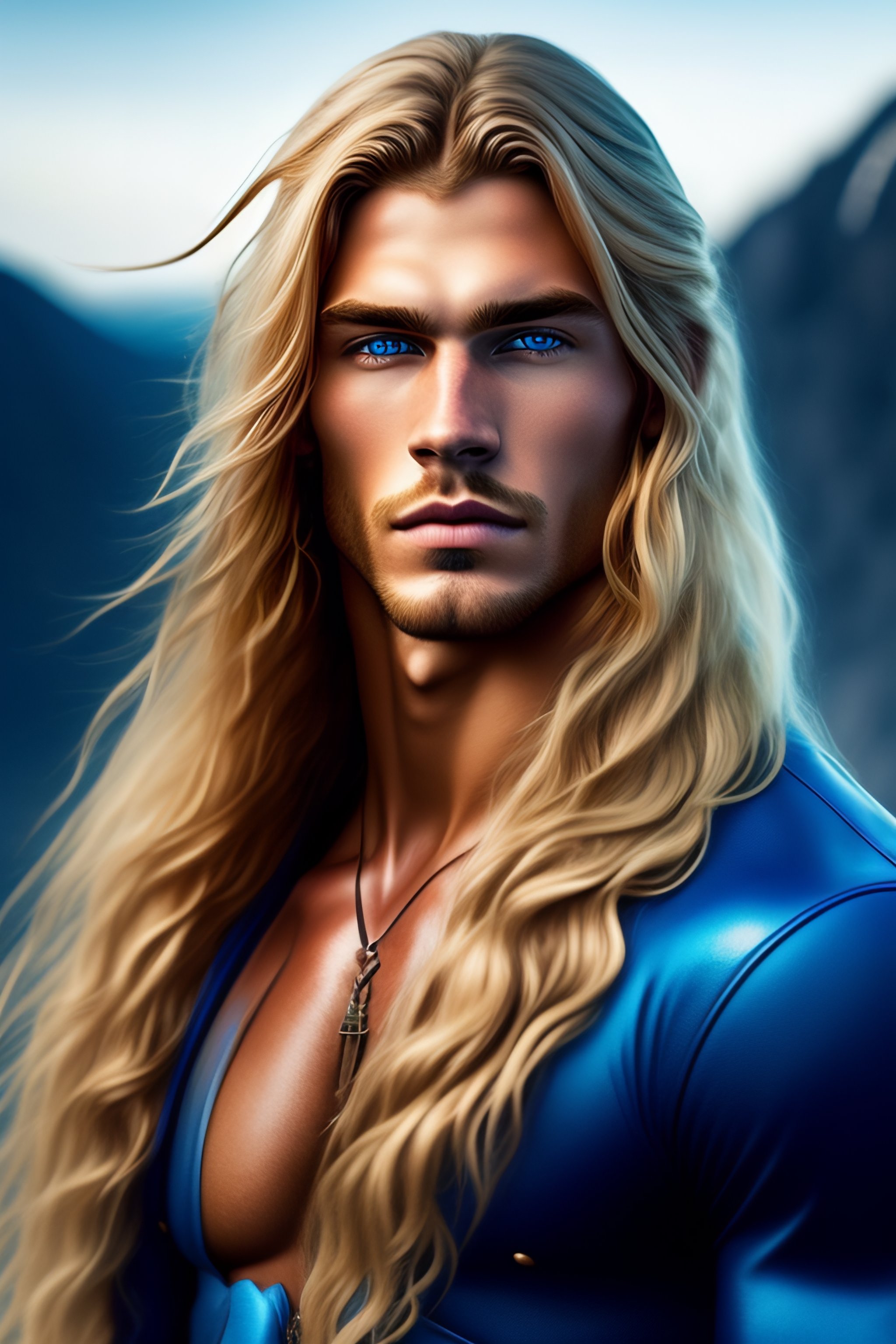 Lexica - Generate a man with blonde long hair and blue eyes