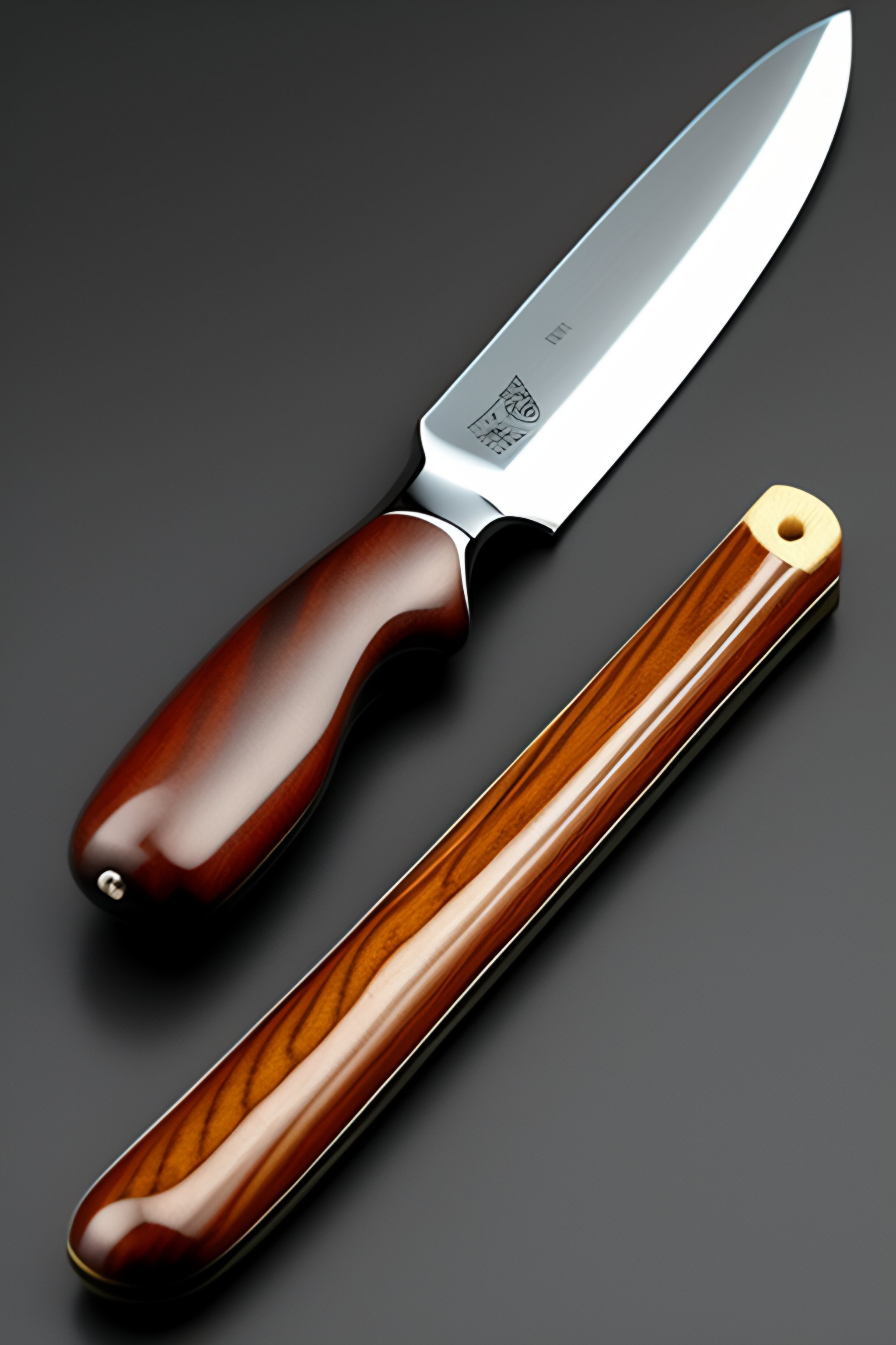 Lexica Ratchet knife with wood handle of circle patterns