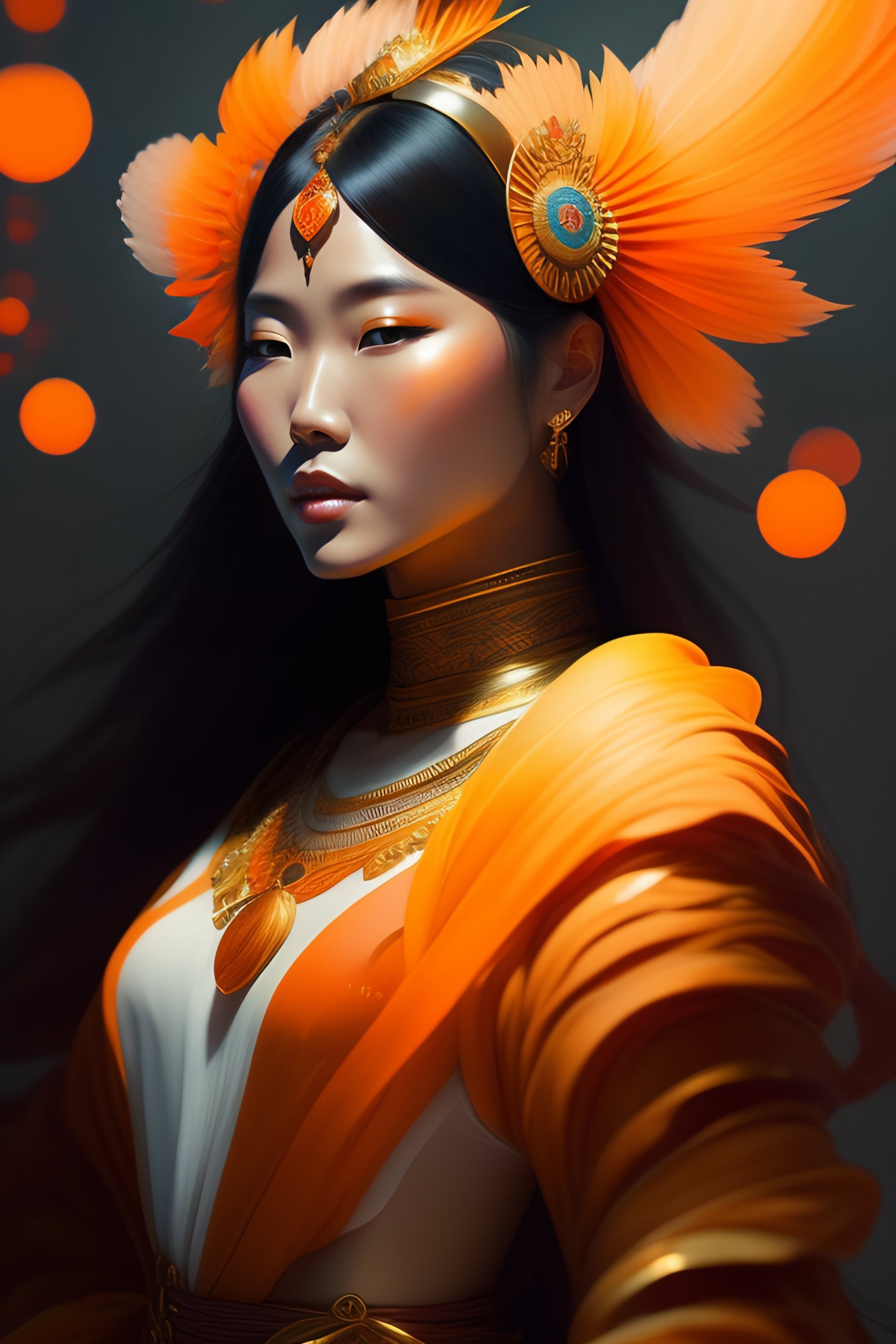 Lexica - Beautiful inuit woman, orange spike aura in motion, damaged ...