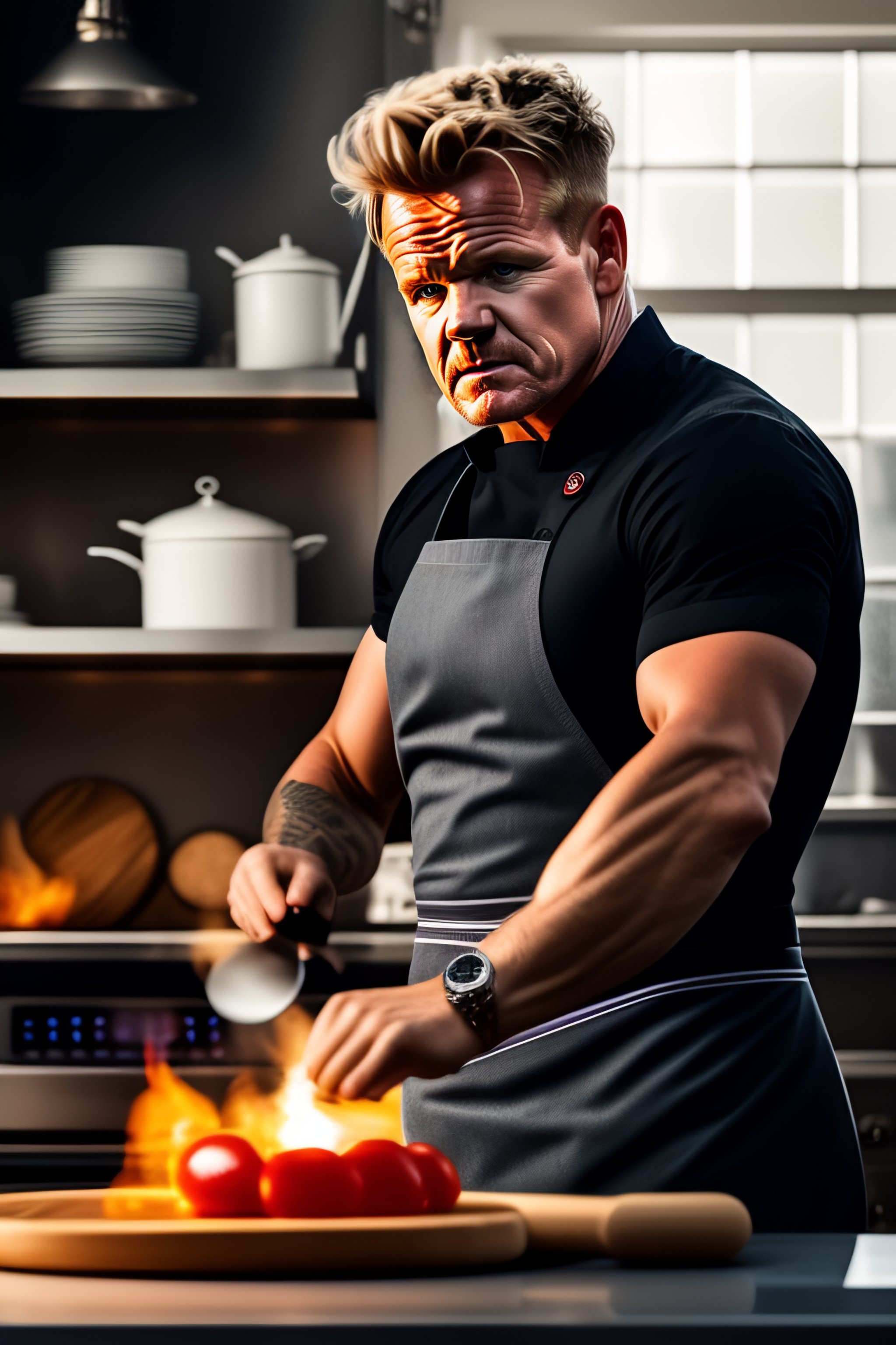 Lexica - Portrait of Gordon Ramsay cooking in a kitchen