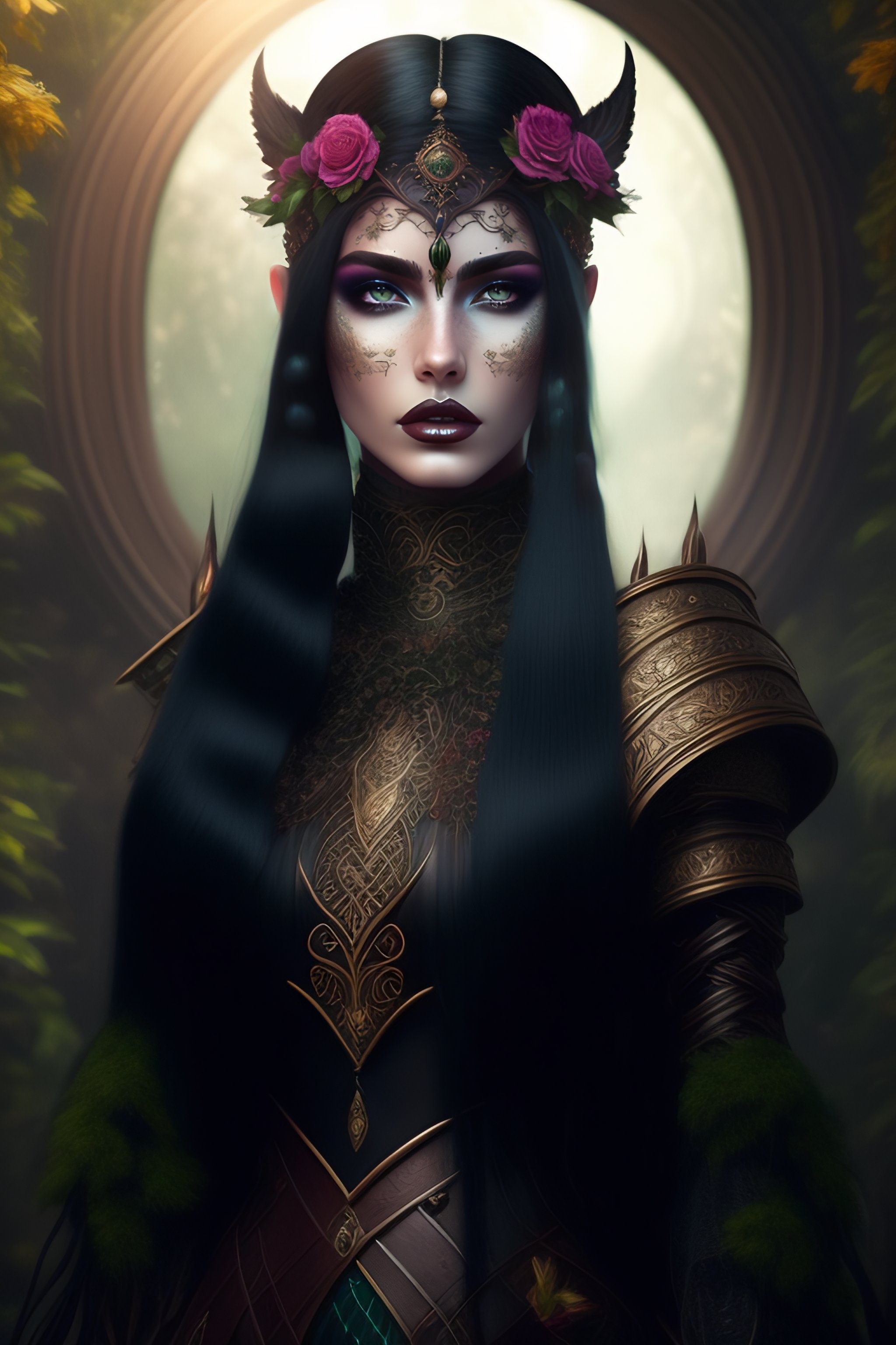 Lexica - Greenhouse warrior, intricate, wood, long black hair ...