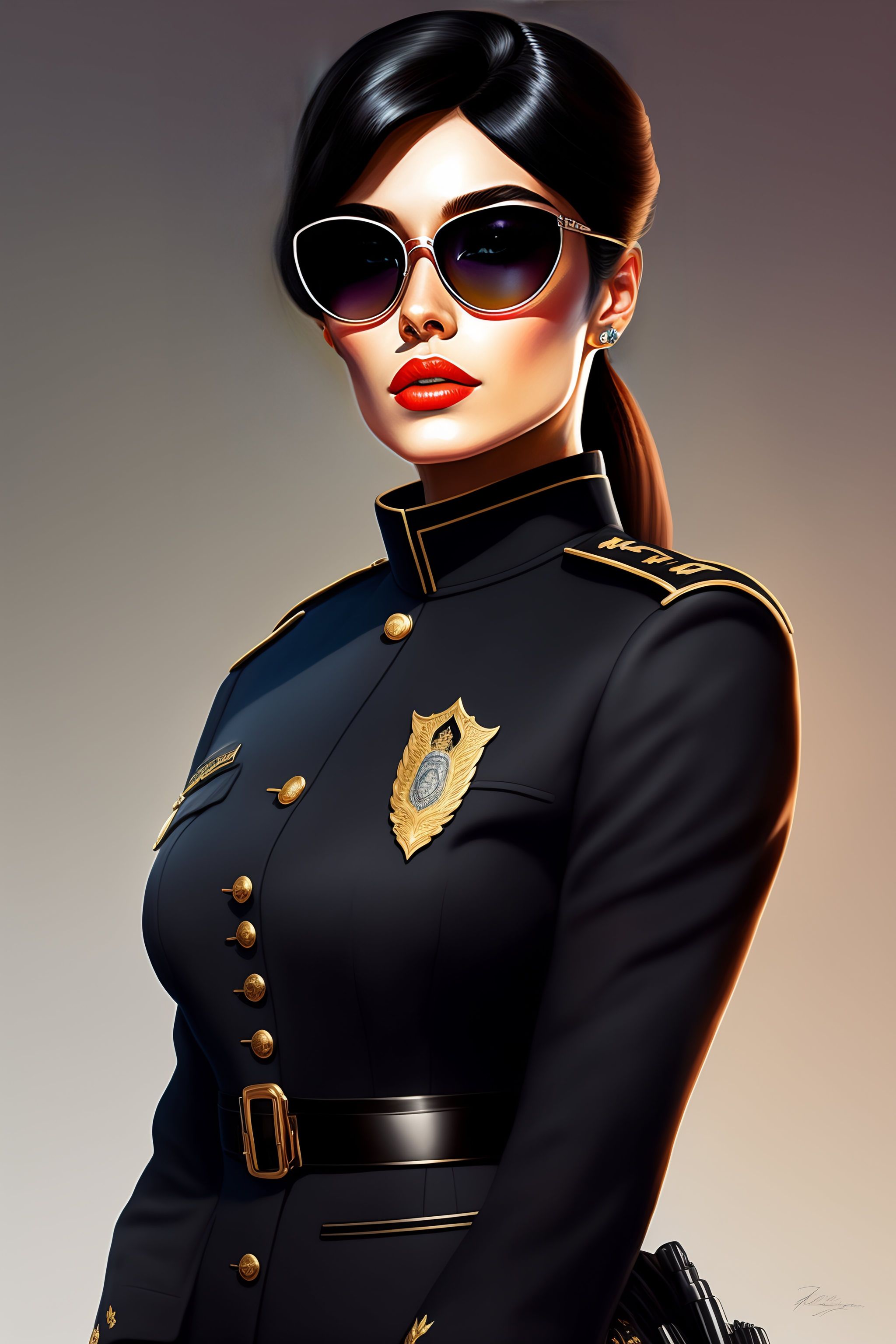 Lexica - Portrait of old policewoman, full body, with sunglasses, black ...