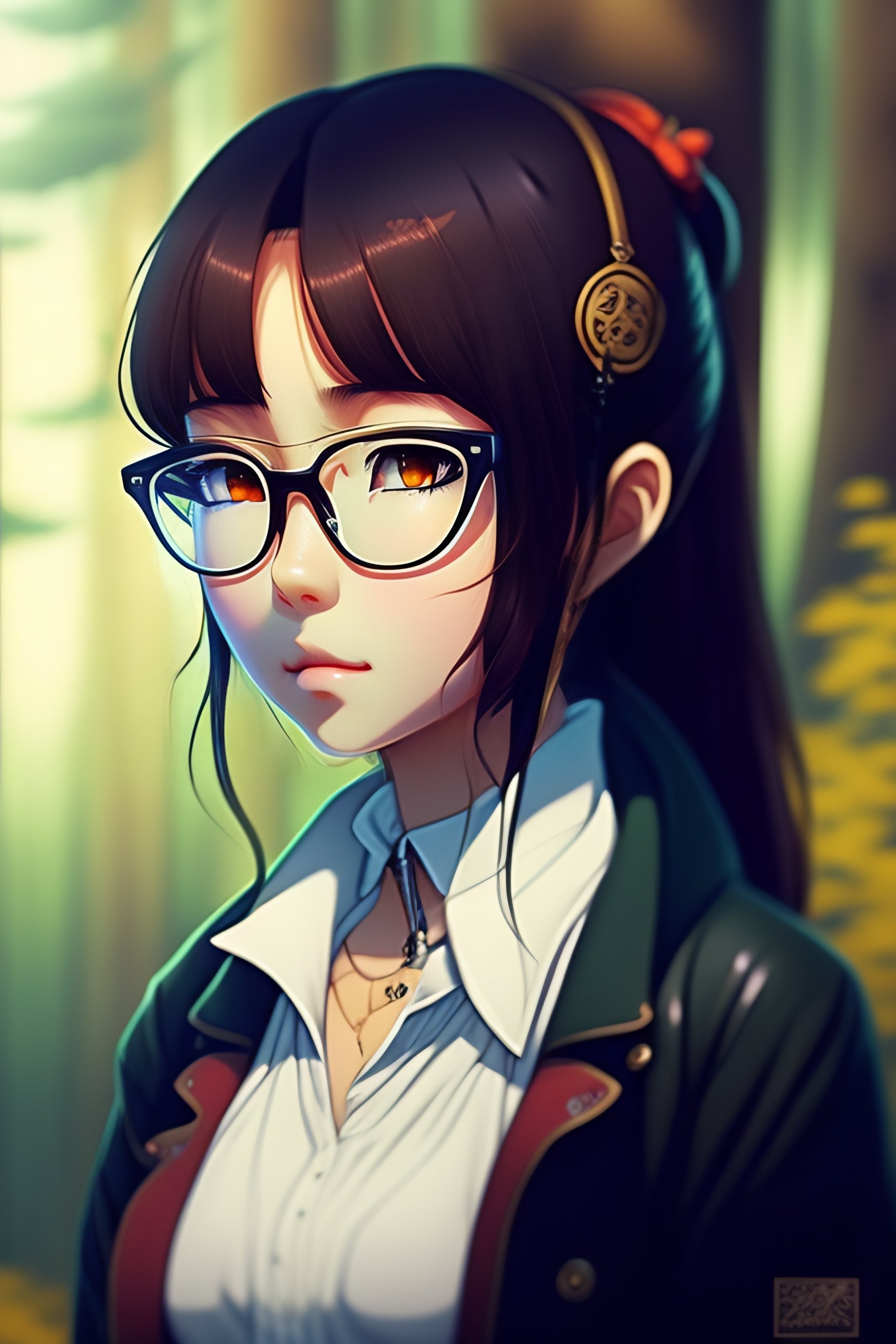 Lexica - Girl, spectacles, anime style, ghibli, forest, apocalyptic,