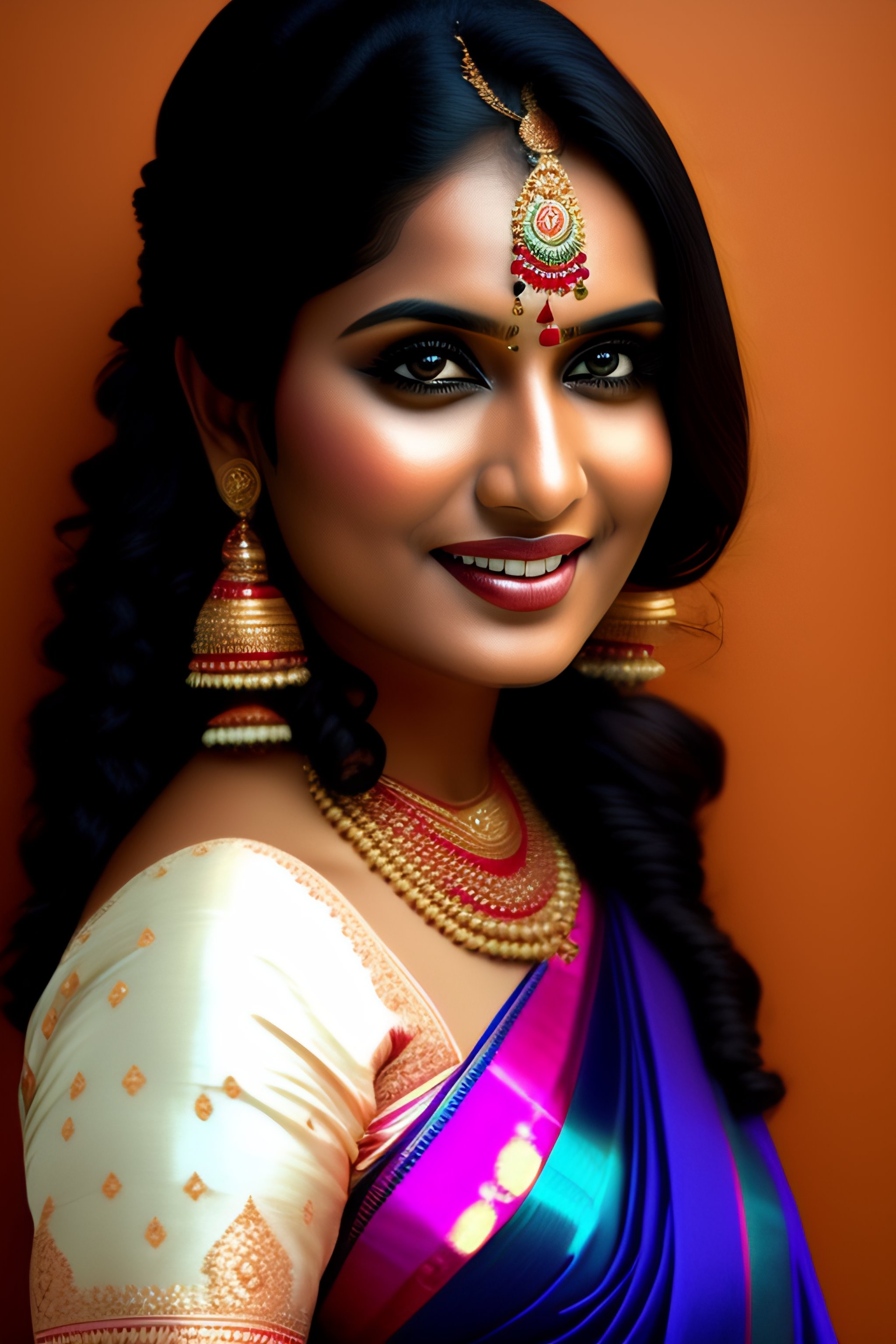 Lexica - Young indian woman in a saree, massive downblouse