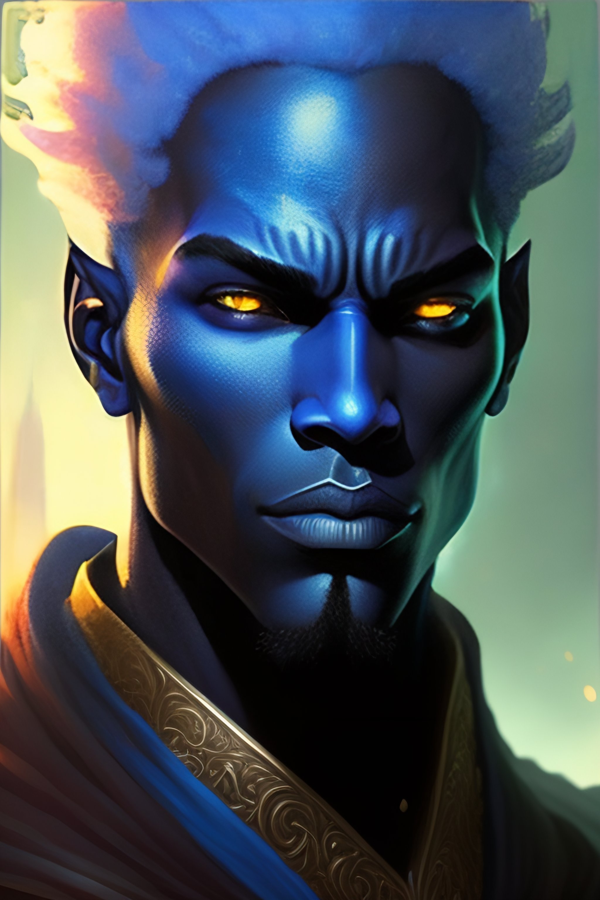 Lexica - Blue skinned air genasi who has black mask on his face, D&D ...