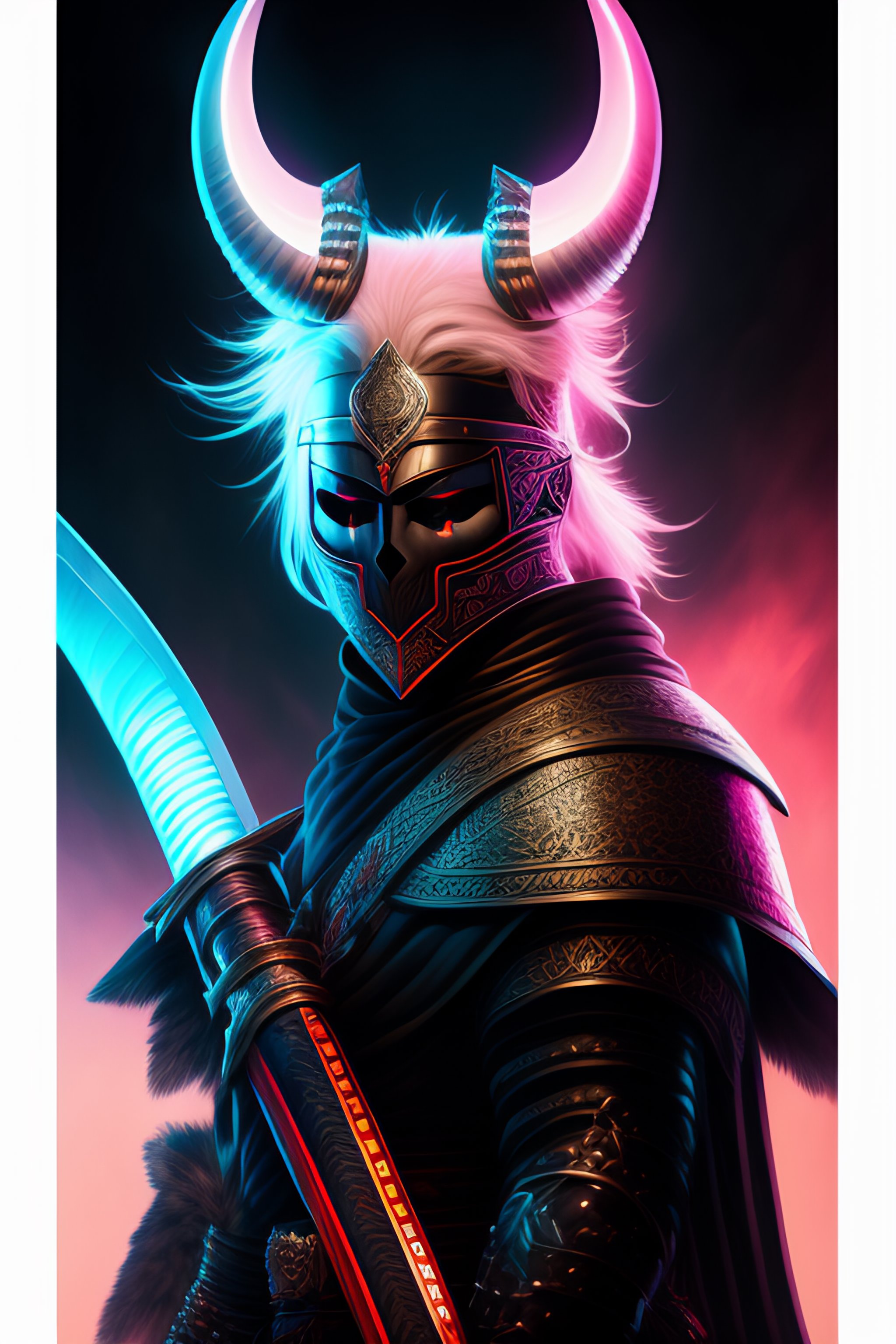 Lexica - Portrait of white hair warrior with skull mask and horn holidn ...