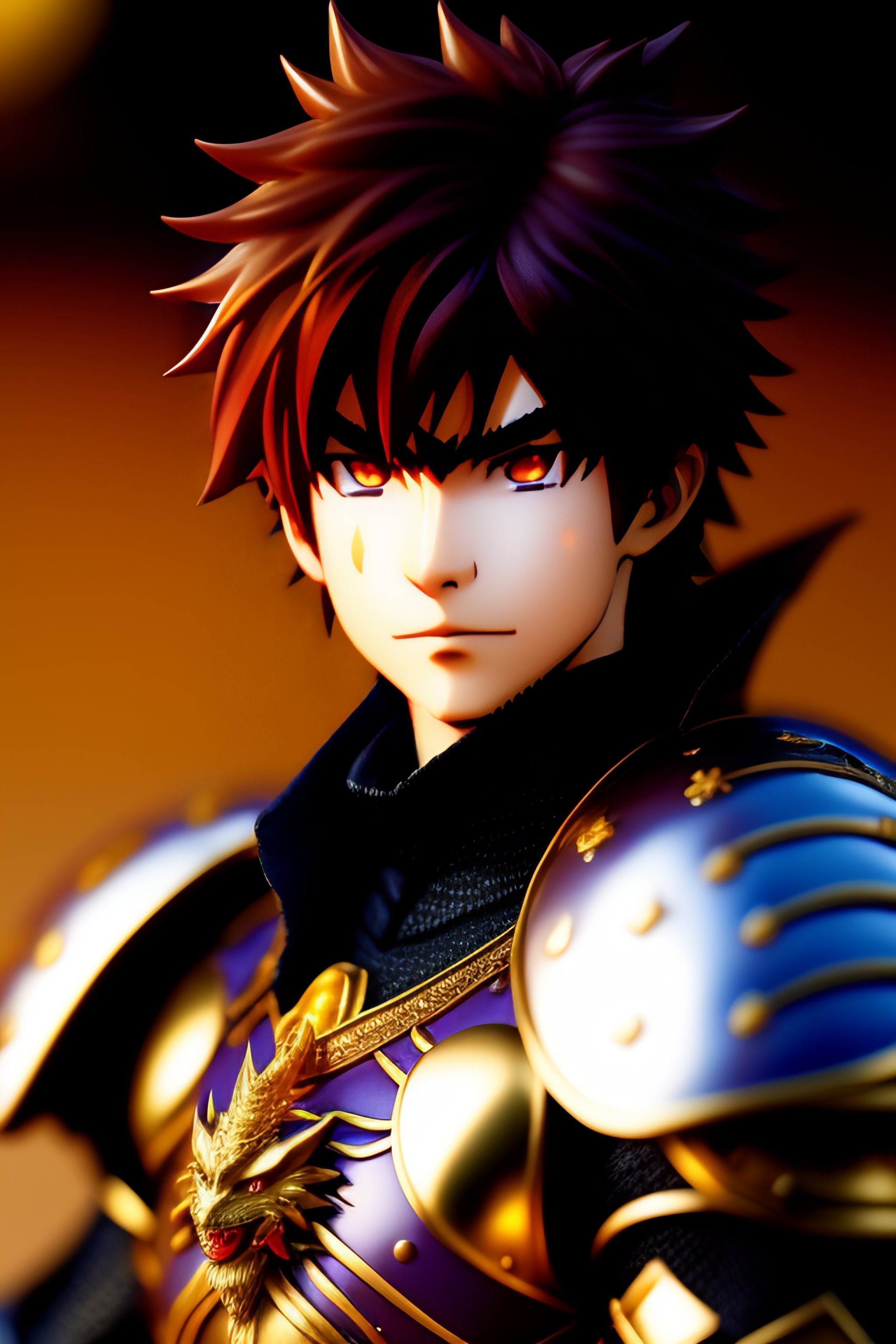 Lexica Dragon warrior. gold plated armour. anime. deathnote style