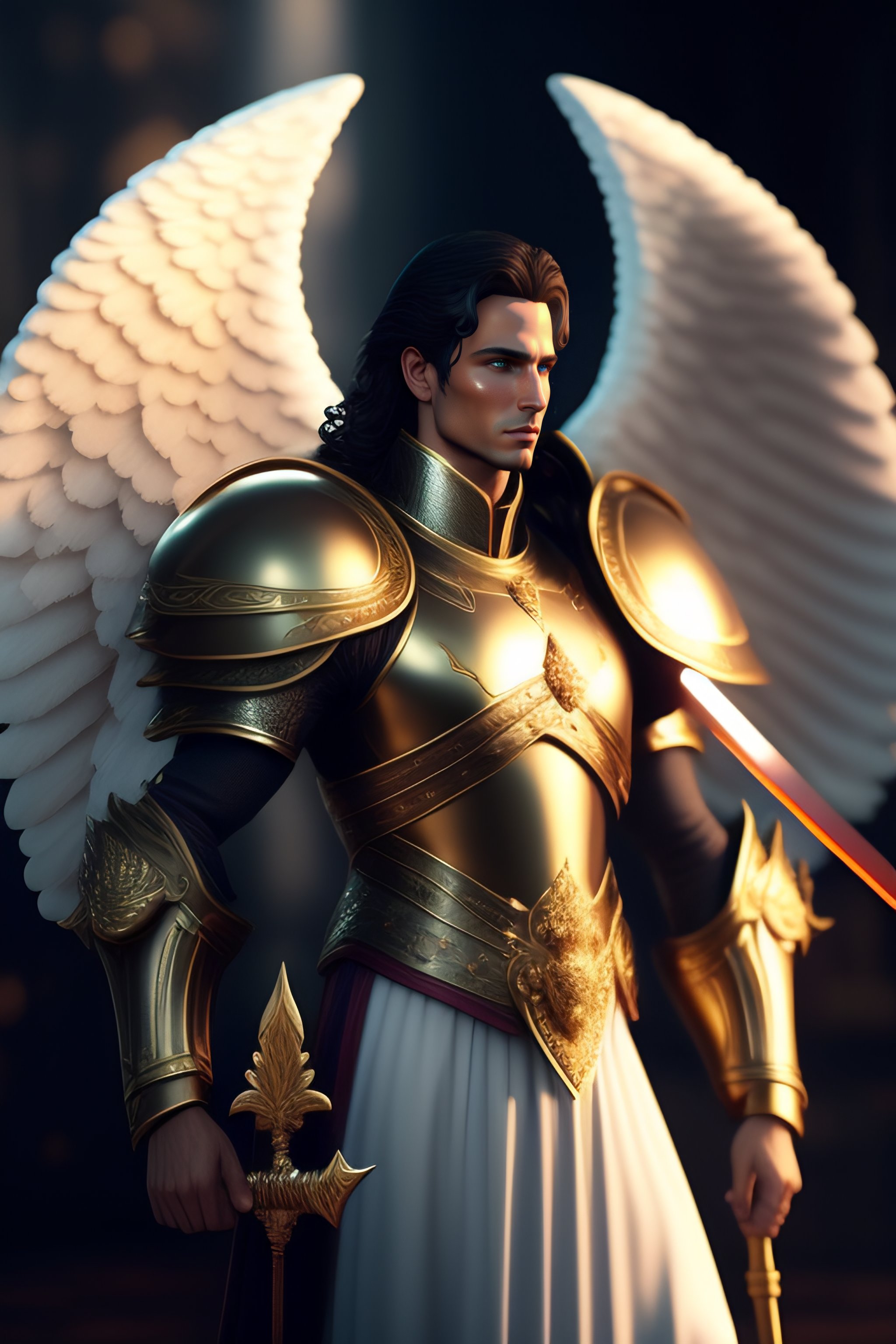 Lexica - Heavenly angel with bright shiny wings, wearing body armor ...