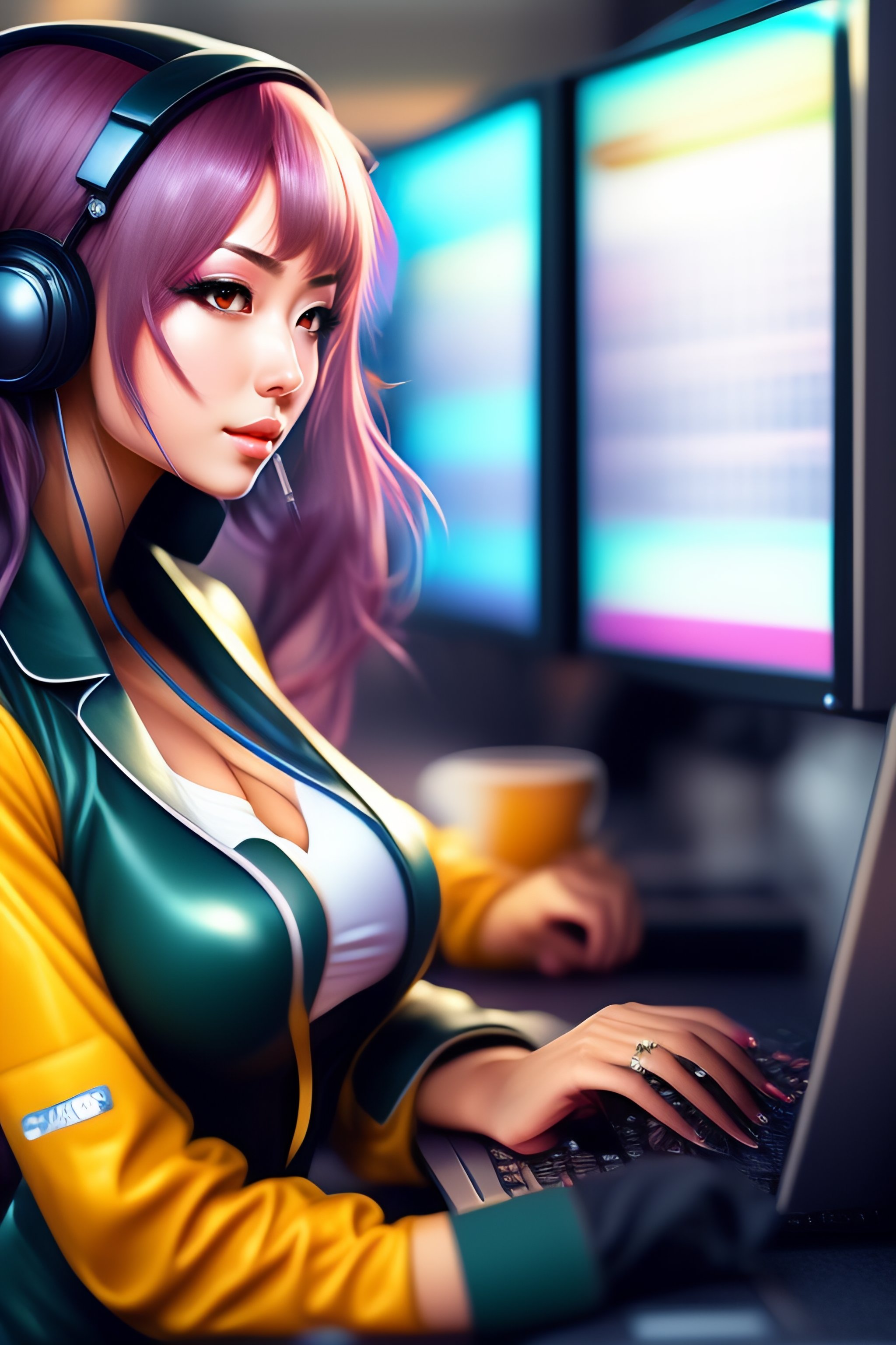 Lexica - Sexy anime girl working on computer