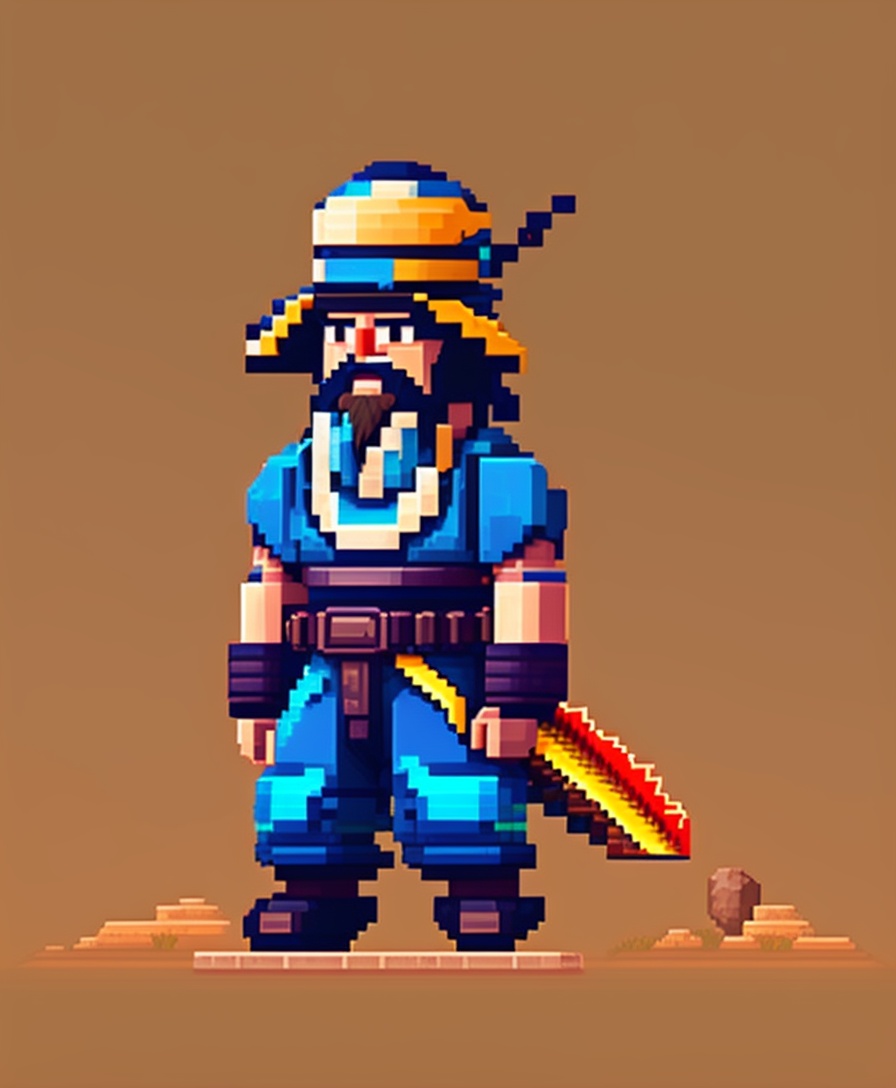 Lexica - Pixel-perfect sprite of a desert nomad video game character. Pixel  art, limited color pallete. No hat and nothing in hands.