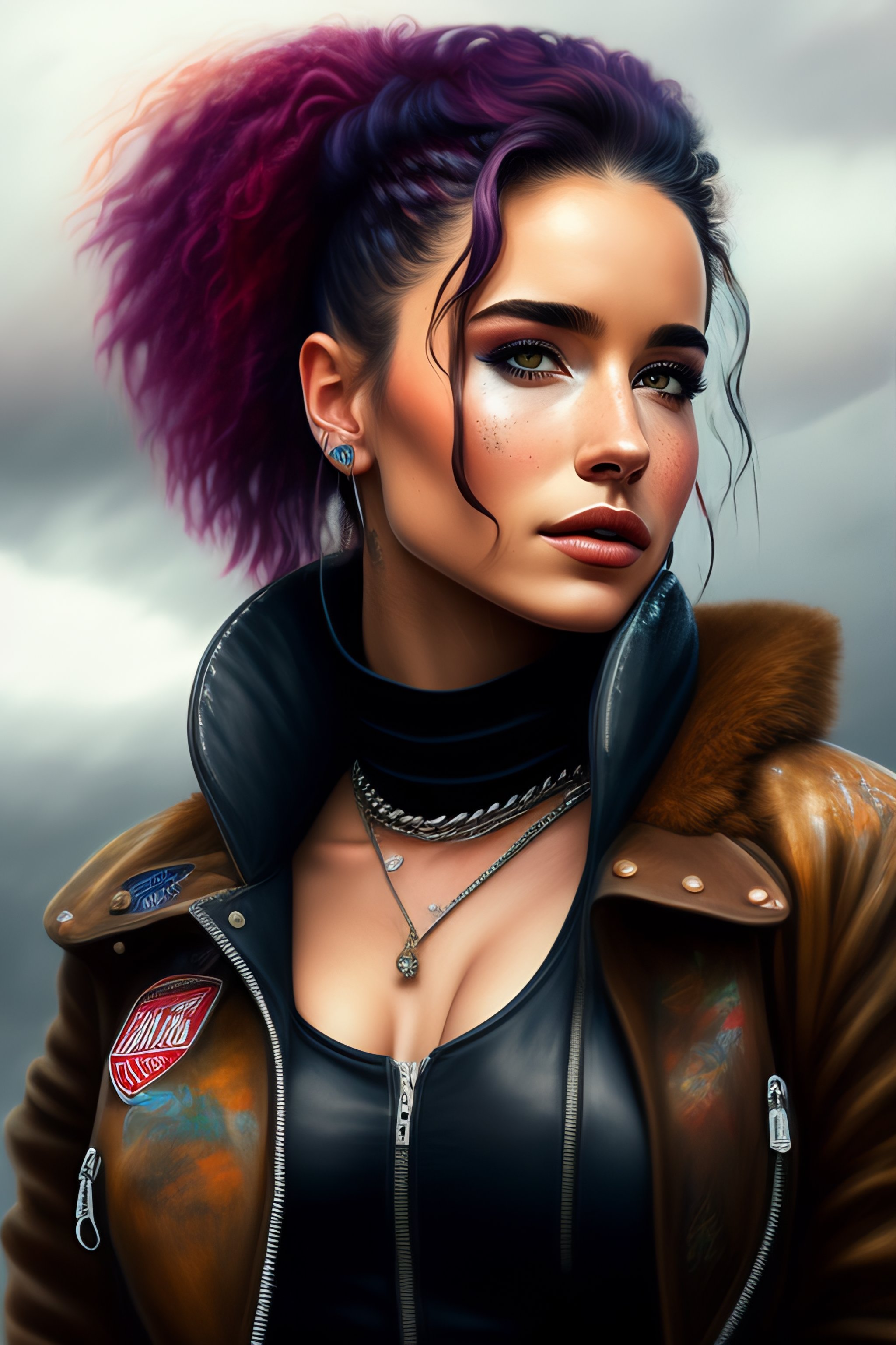Lexica - Cute punk rock girl, mad max jacket, renaissance, cables on ...