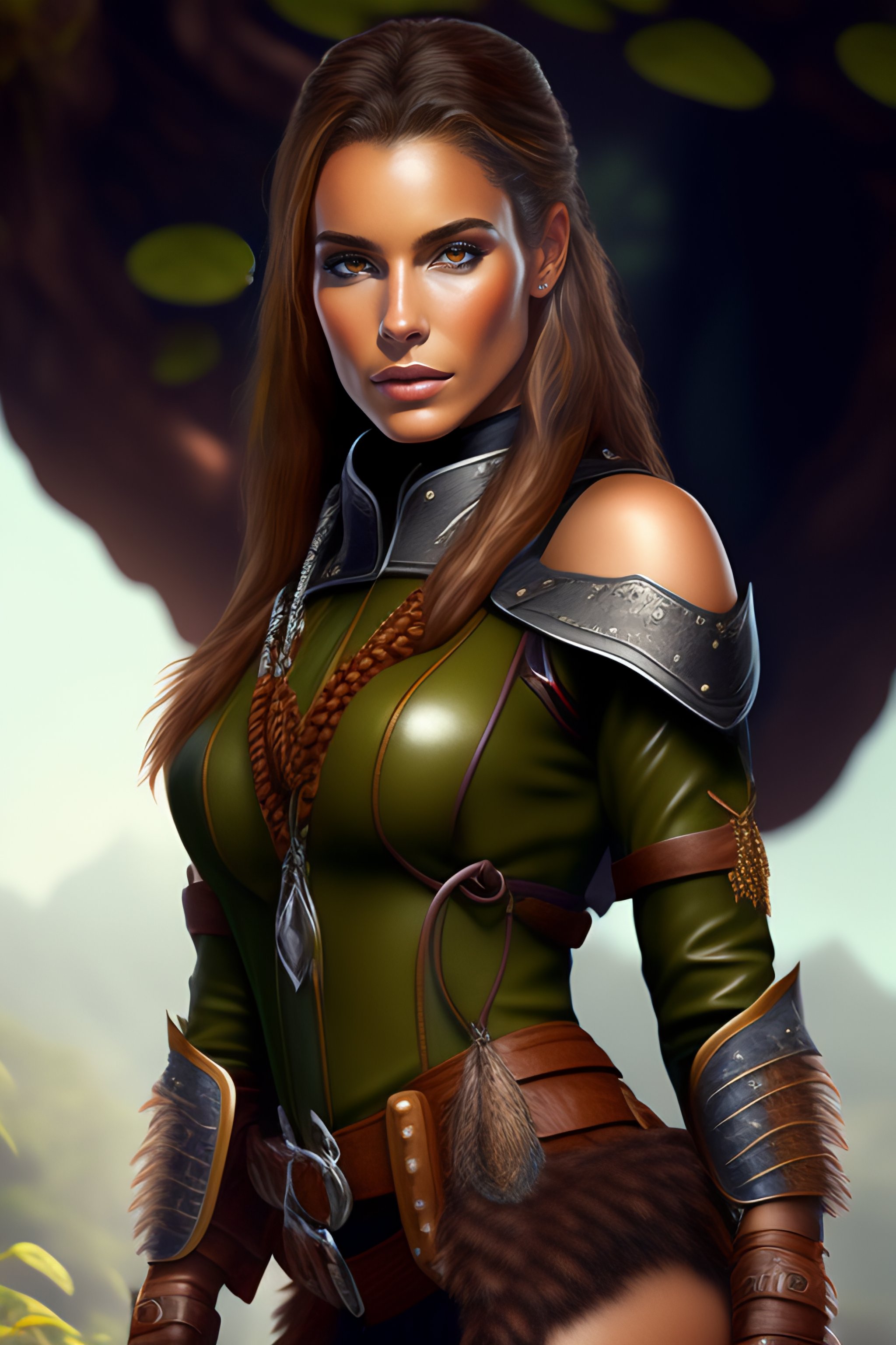 Lexica - Wild jungle girl, slingshot, hunter, leather armor, full body ...