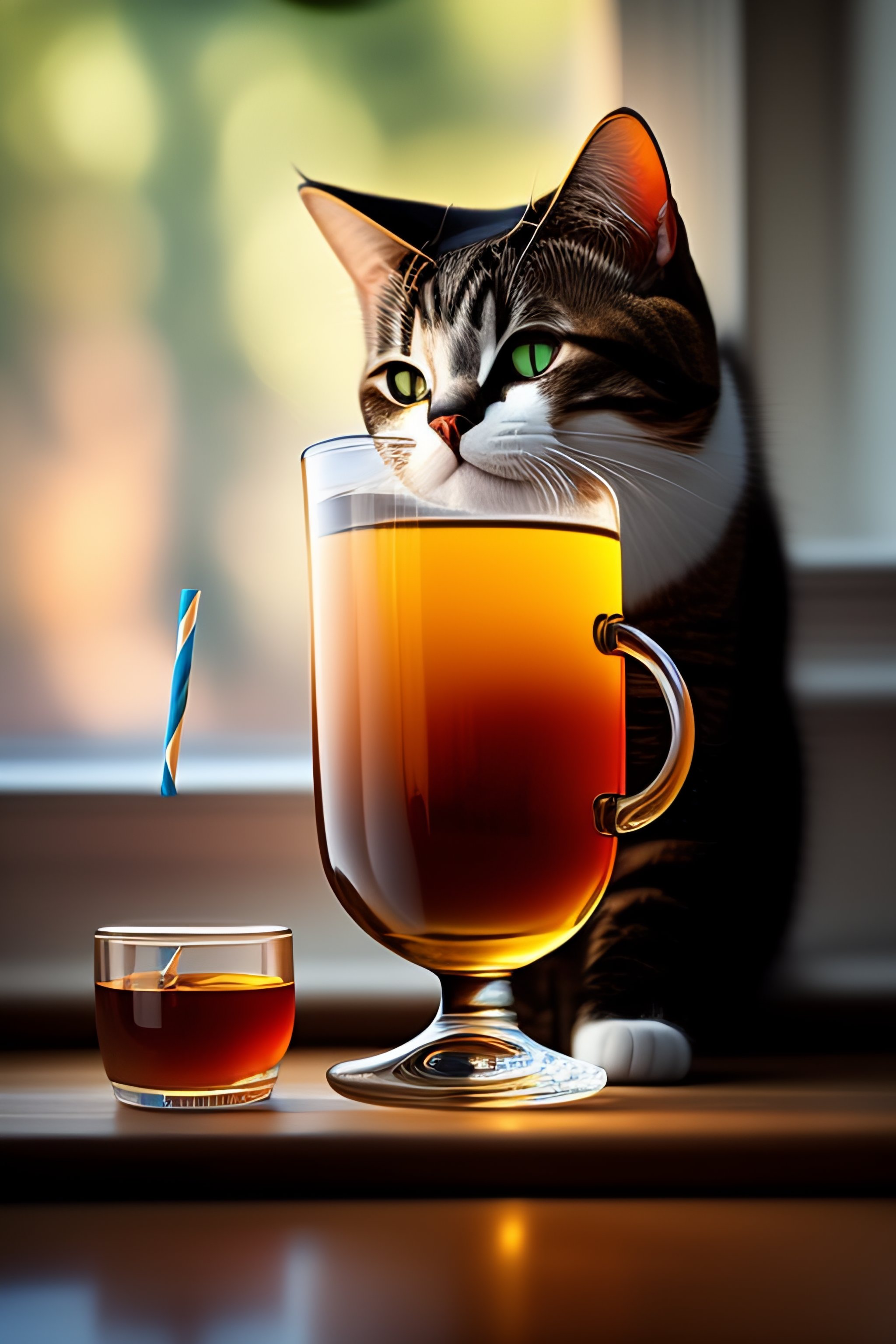 Lexica - Cat drinking tea from a glass with a straw kawaii sticker