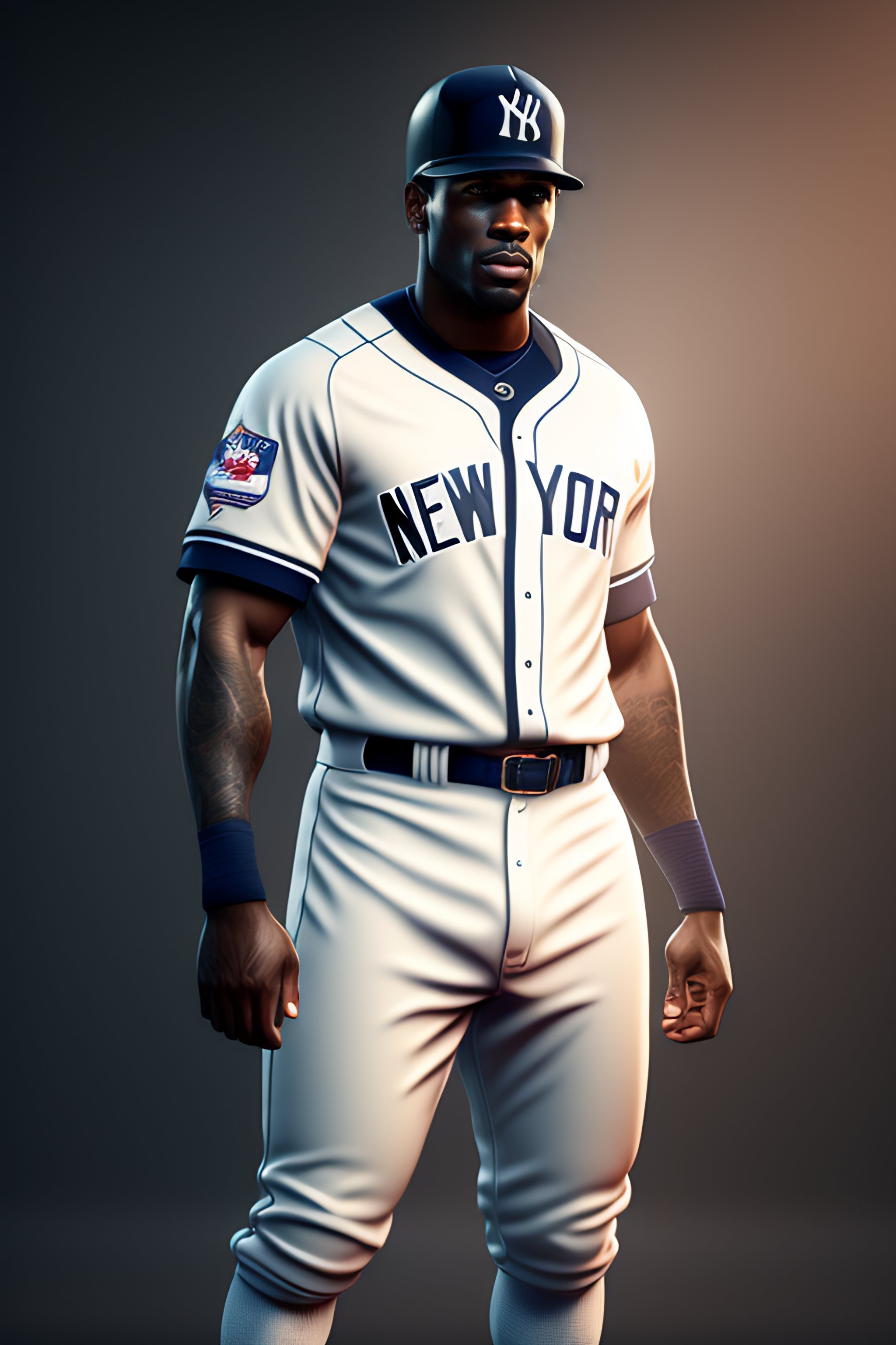 Lexica - Black and whithe New York Yankees uniform with BLACK AND ORANGE  DOUBLE STRIPES, unreal engine, cozy indoor lighting, artstation, detailed,  c