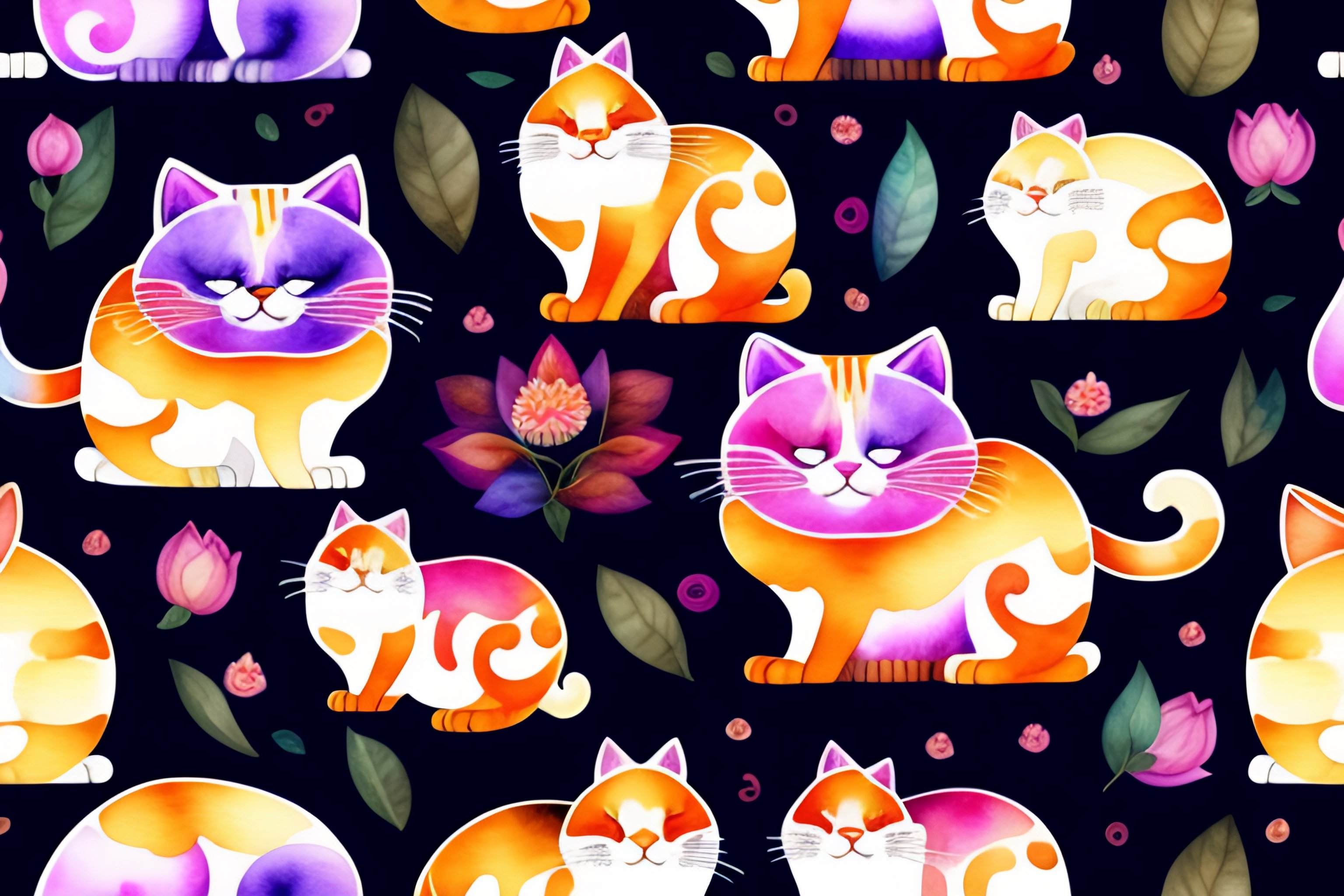Lexica - Many cats seamless pattern watercolor illustration, pastel ...