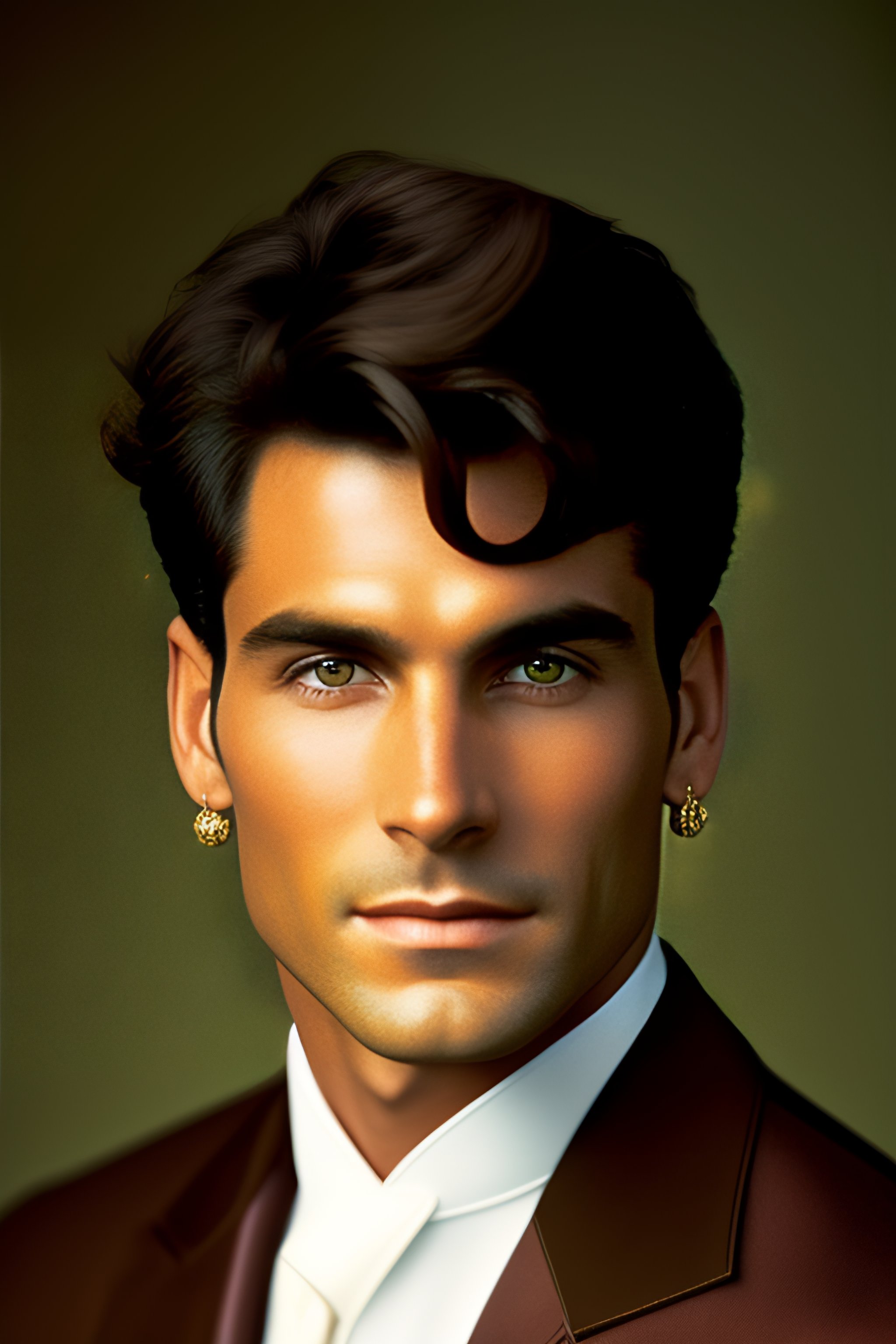 Lexica - A man with short brown hair and dark eyes wearing a dark green ...
