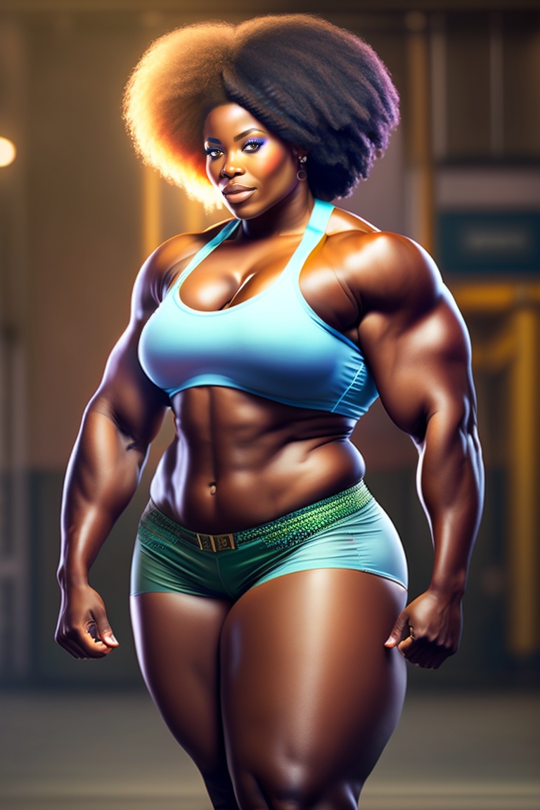 Confident African American athletic female with muscular body