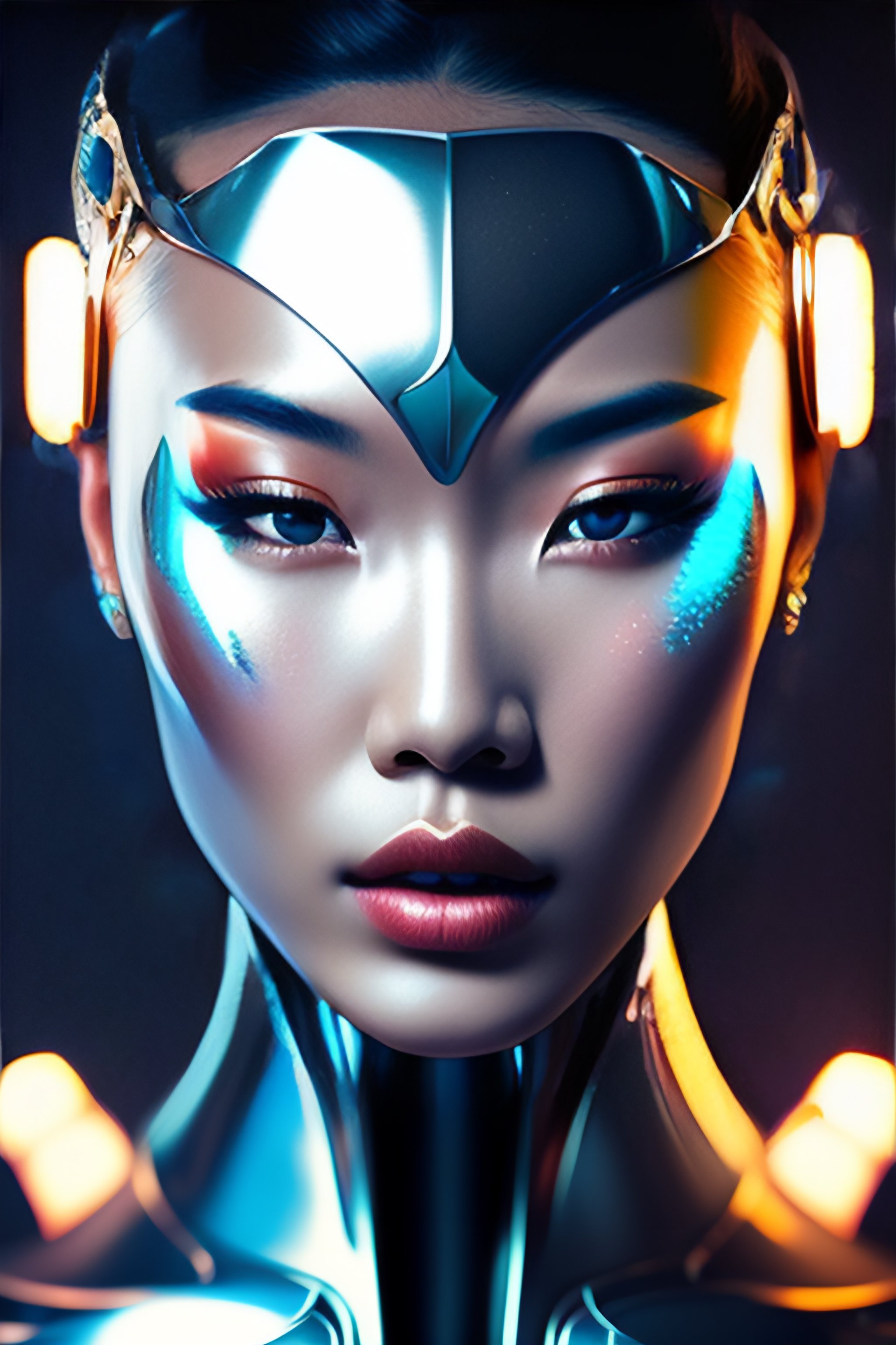 Lexica - Beautiful robot woman , gray skin , cyan glowing eyes , big ...
