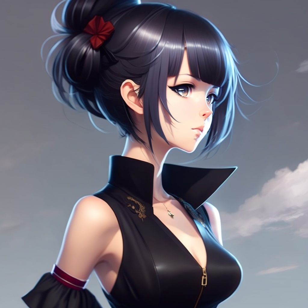 anime girl in a dress with black hair